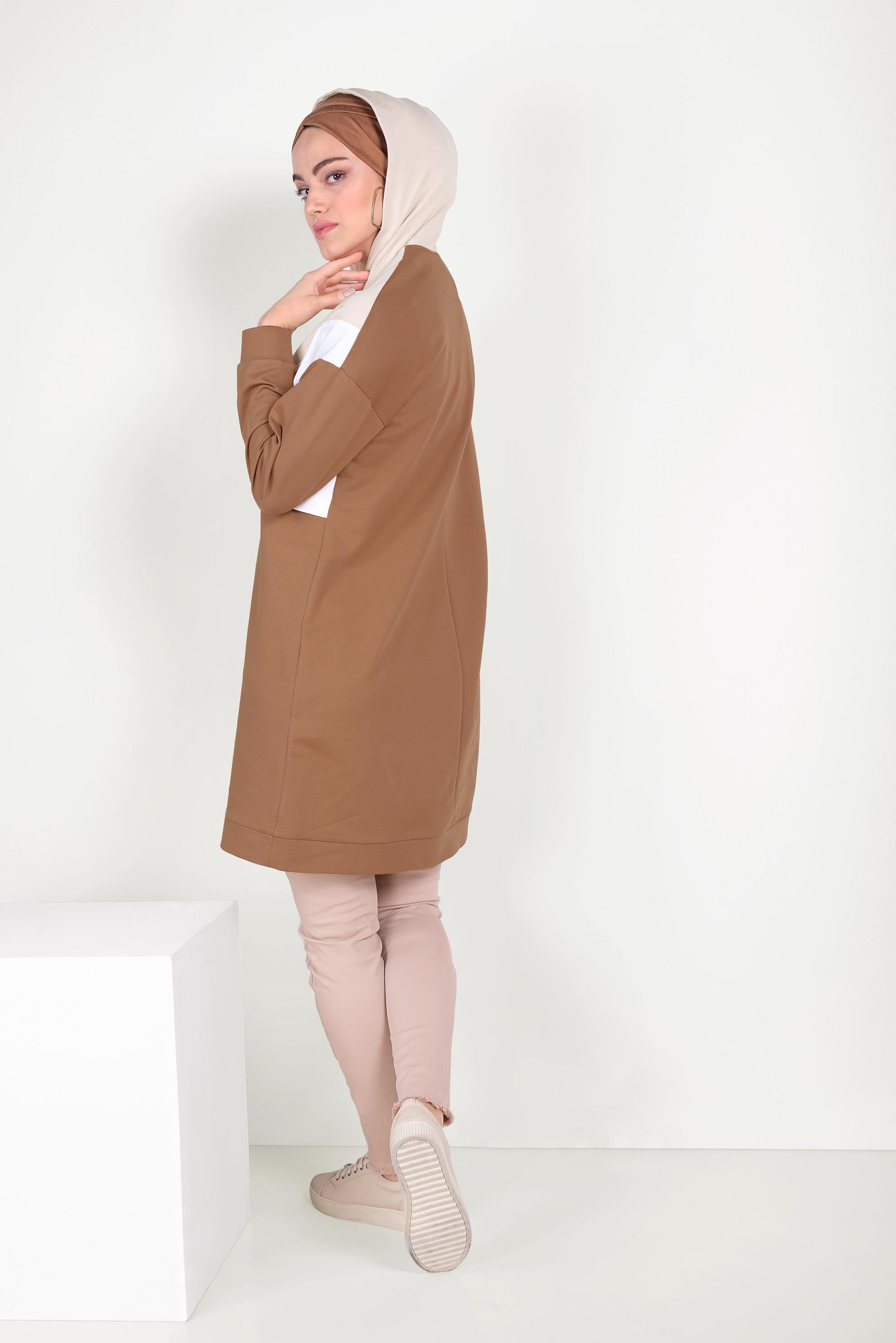 Tesettür giyim TABA 3 RENKLİ FERMUARLI EŞOFMAN TUNİK 40489