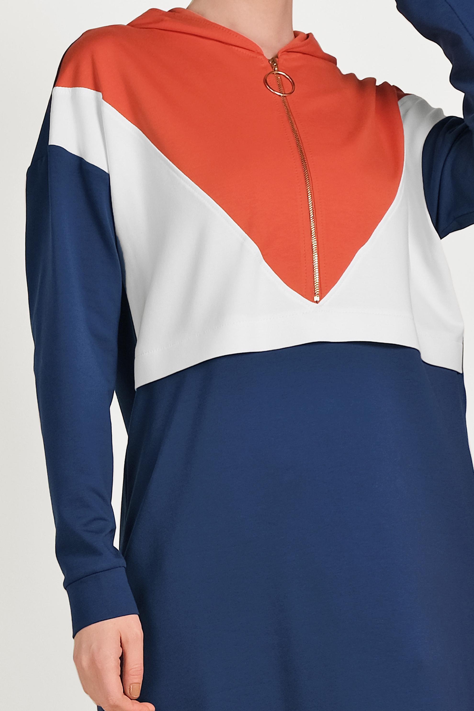 Tesettür giyim LACİVERT 3 RENKLİ FERMUARLI EŞOFMAN TUNİK 40489