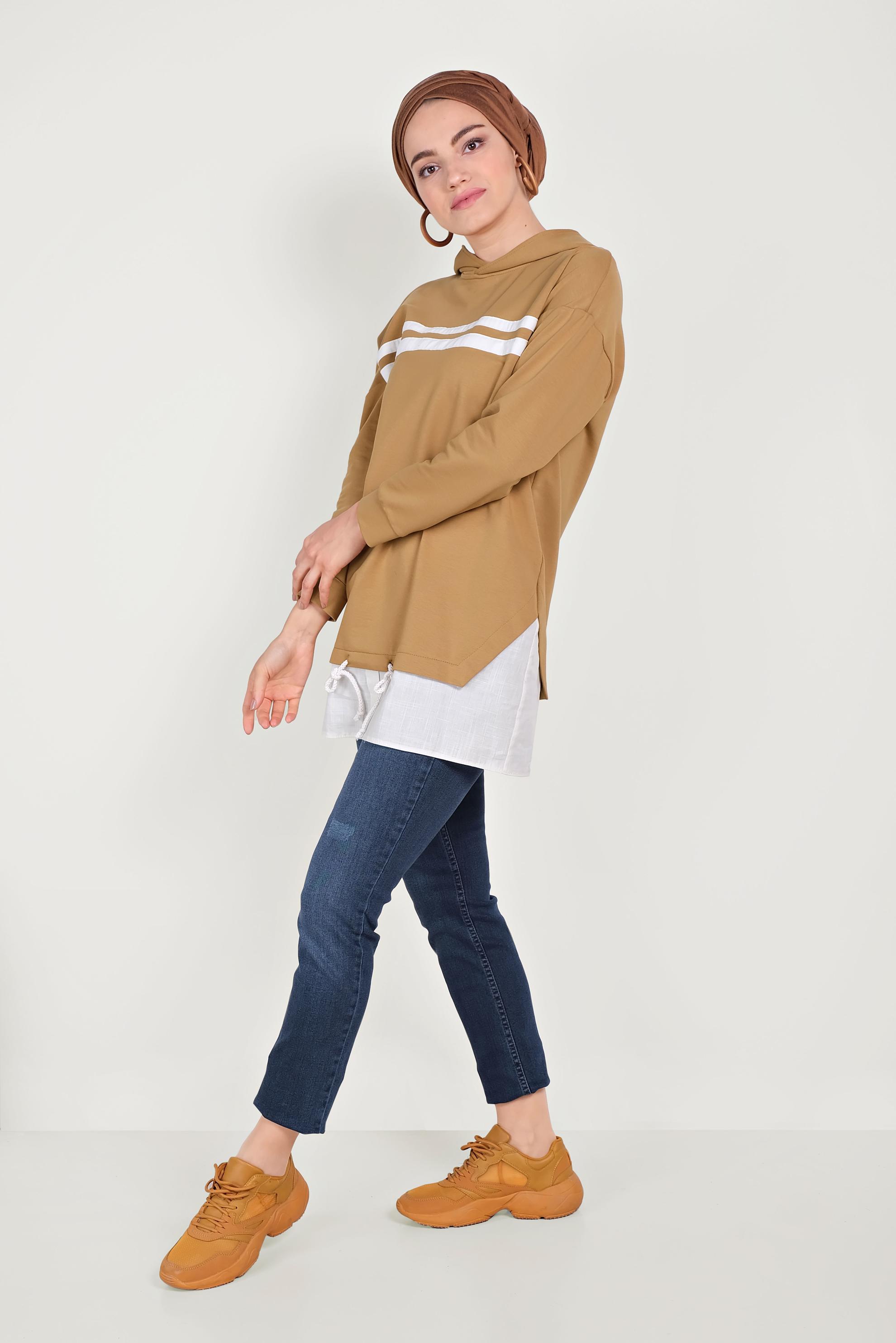 Tesettür giyim SARI ETEK UCU BAĞCIKLI EŞOFMAN TUNİK 40490