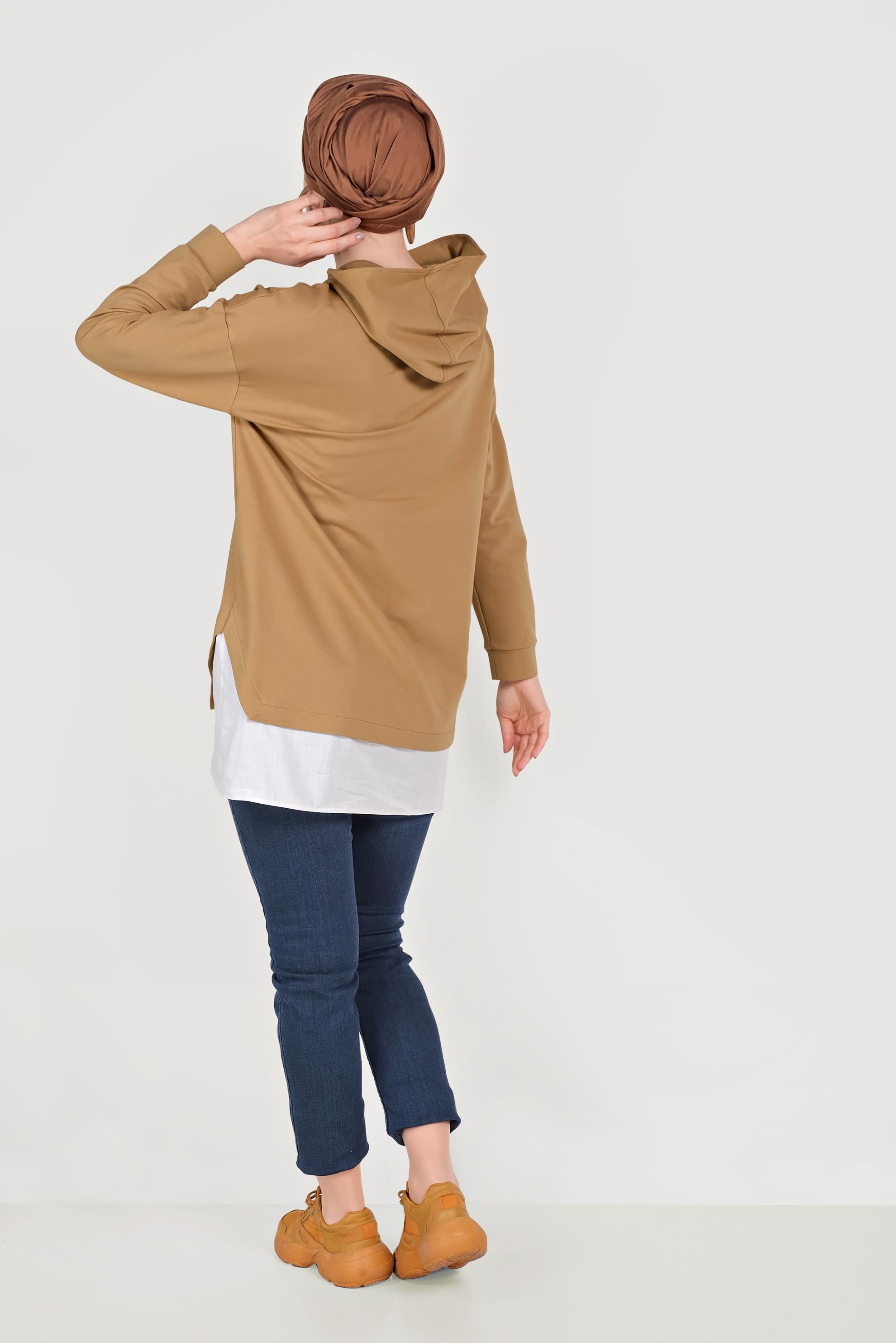 Tesettür giyim SARI ETEK UCU BAĞCIKLI EŞOFMAN TUNİK 40490