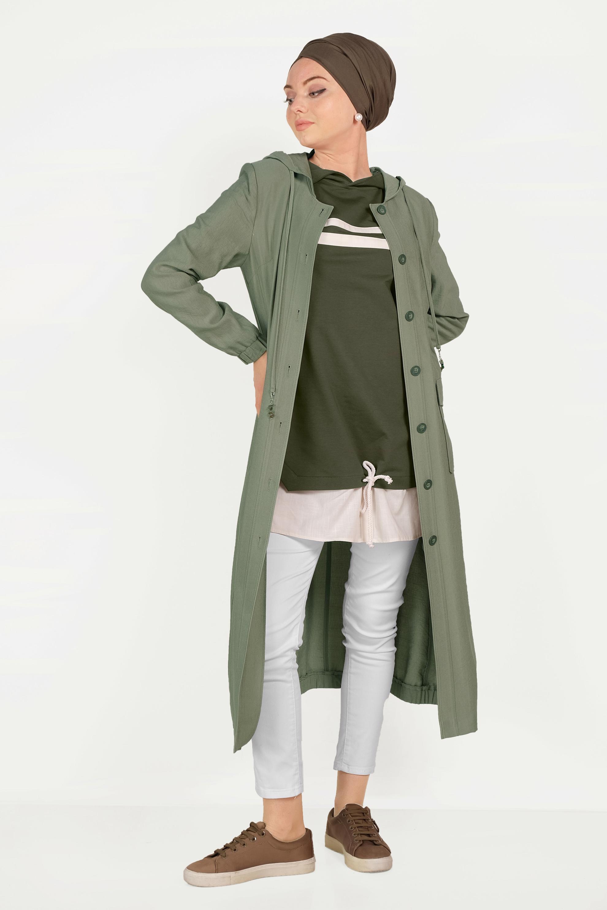 Tesettür giyim HAKİ ETEK UCU BAĞCIKLI EŞOFMAN TUNİK 40490