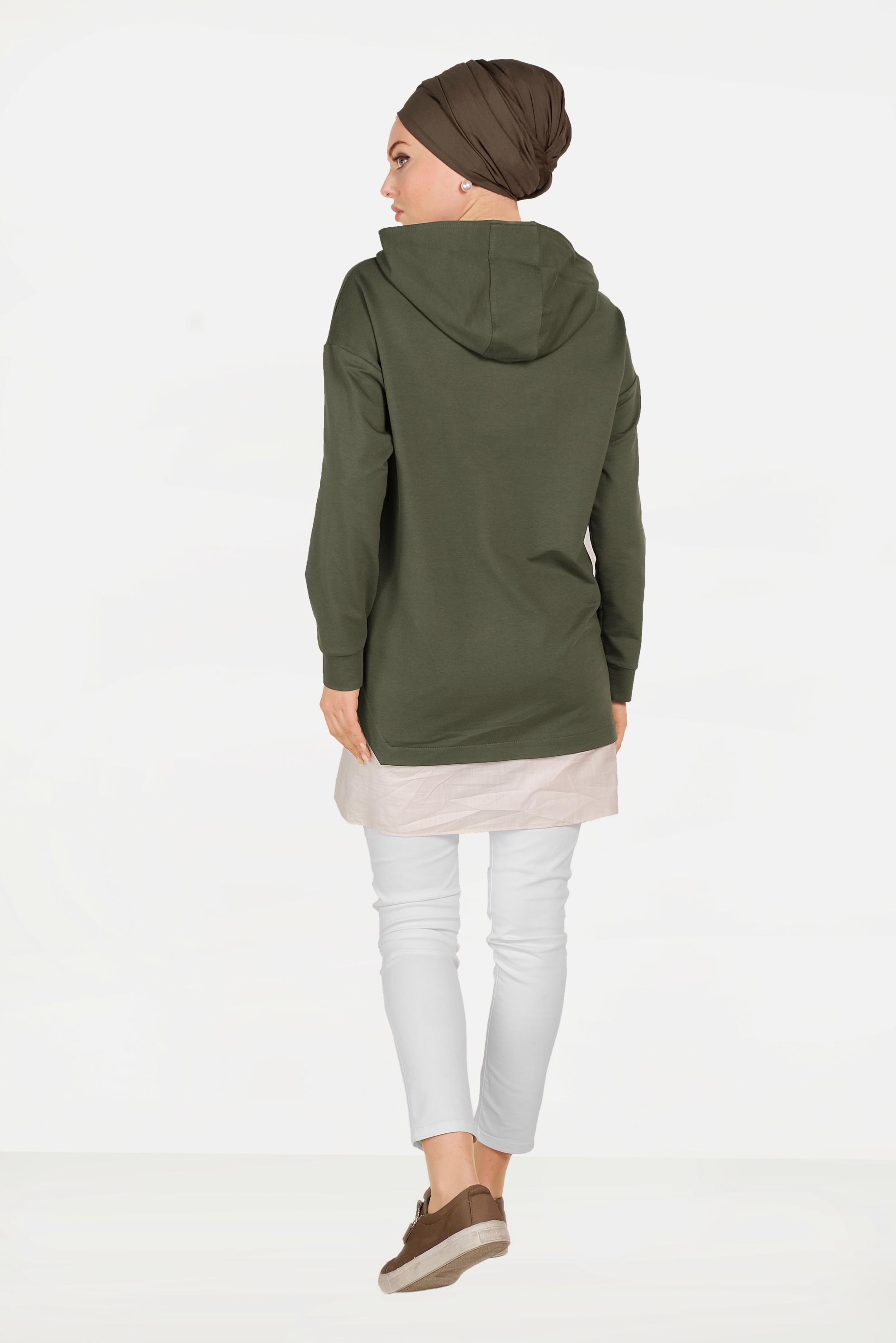 Tesettür giyim HAKİ ETEK UCU BAĞCIKLI EŞOFMAN TUNİK 40490