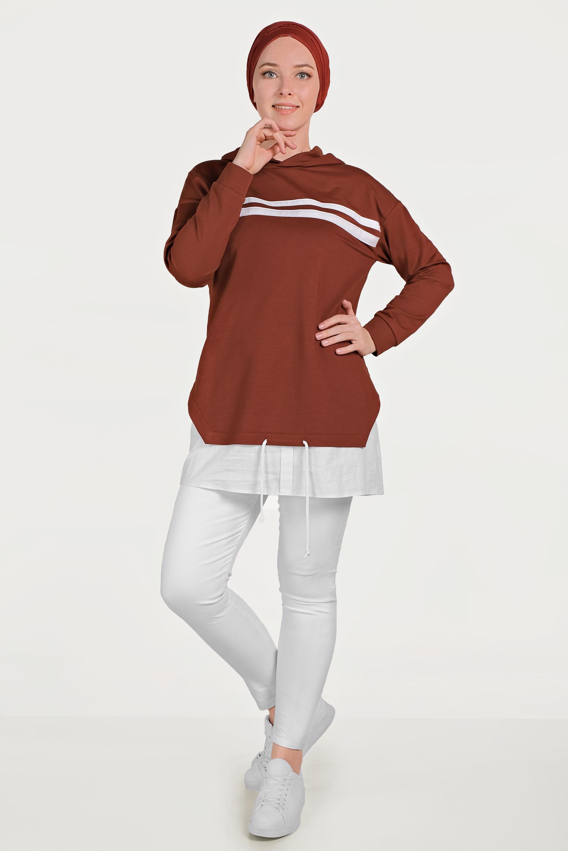 Tesettür giyim TURUNCU ETEK UCU BAĞCIKLI EŞOFMAN TUNİK 40490