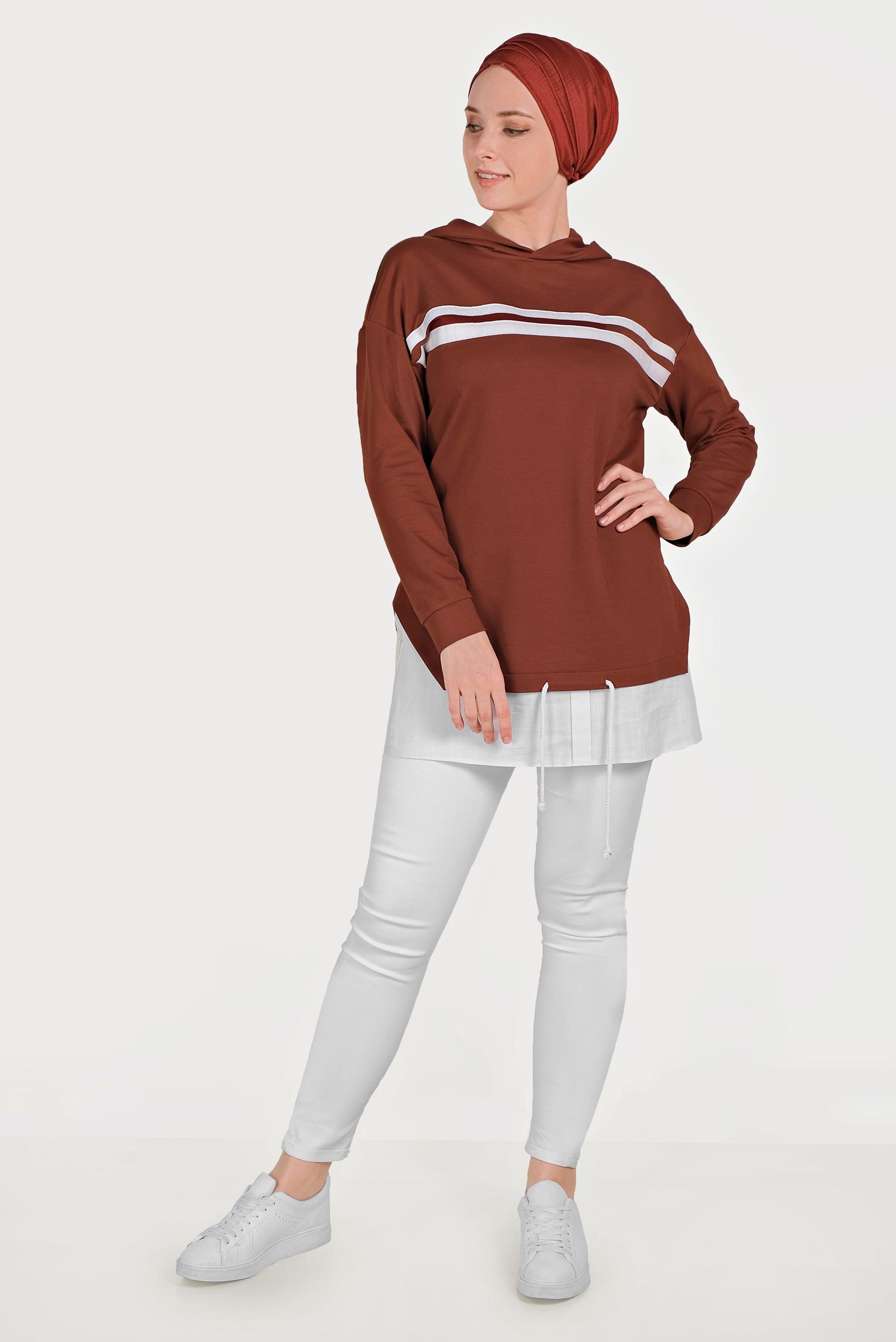 Tesettür giyim TURUNCU ETEK UCU BAĞCIKLI EŞOFMAN TUNİK 40490