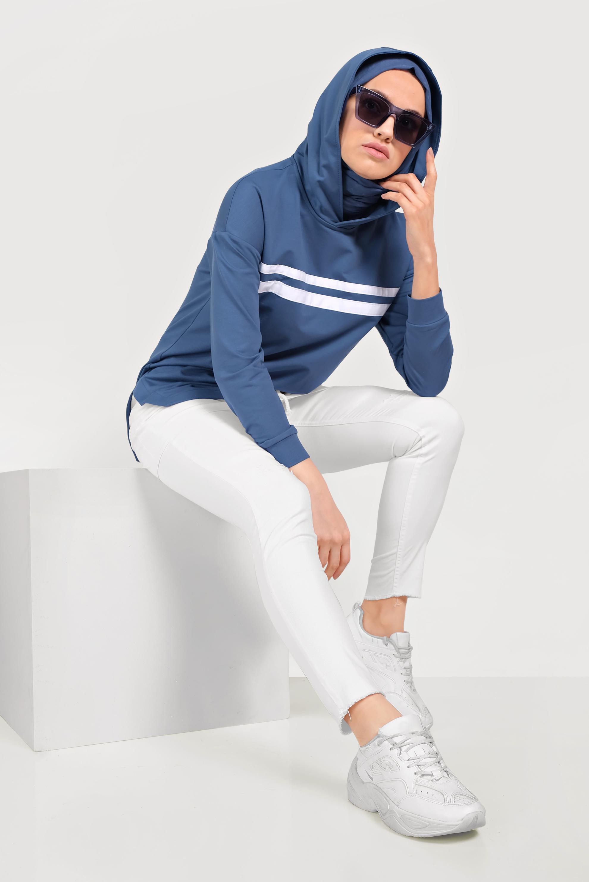 Tesettür giyim LACİVERT ETEK UCU BAĞCIKLI EŞOFMAN TUNİK 40490