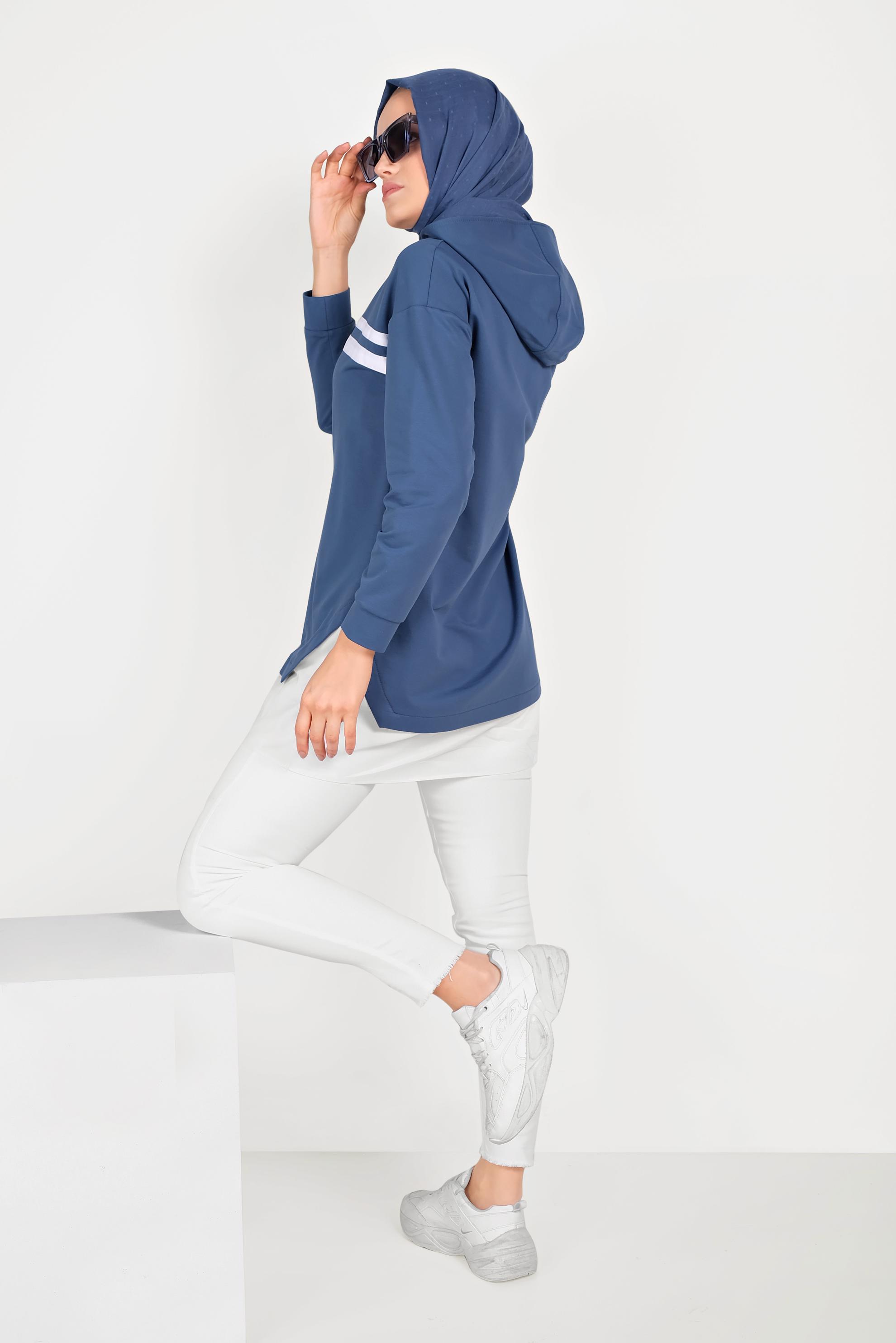 Tesettür giyim LACİVERT ETEK UCU BAĞCIKLI EŞOFMAN TUNİK 40490