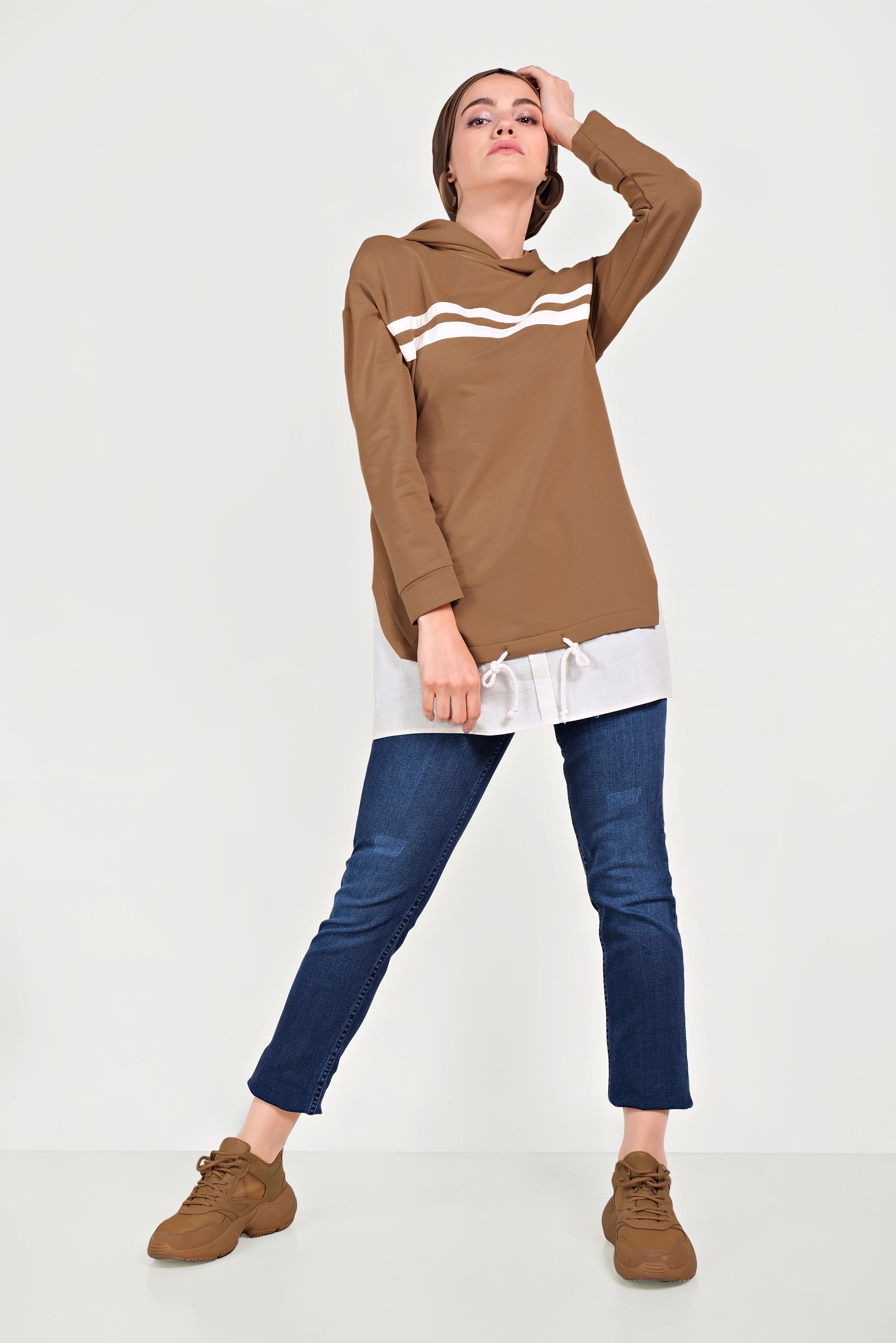 Tesettür giyim TABA ETEK UCU BAĞCIKLI EŞOFMAN TUNİK 40490