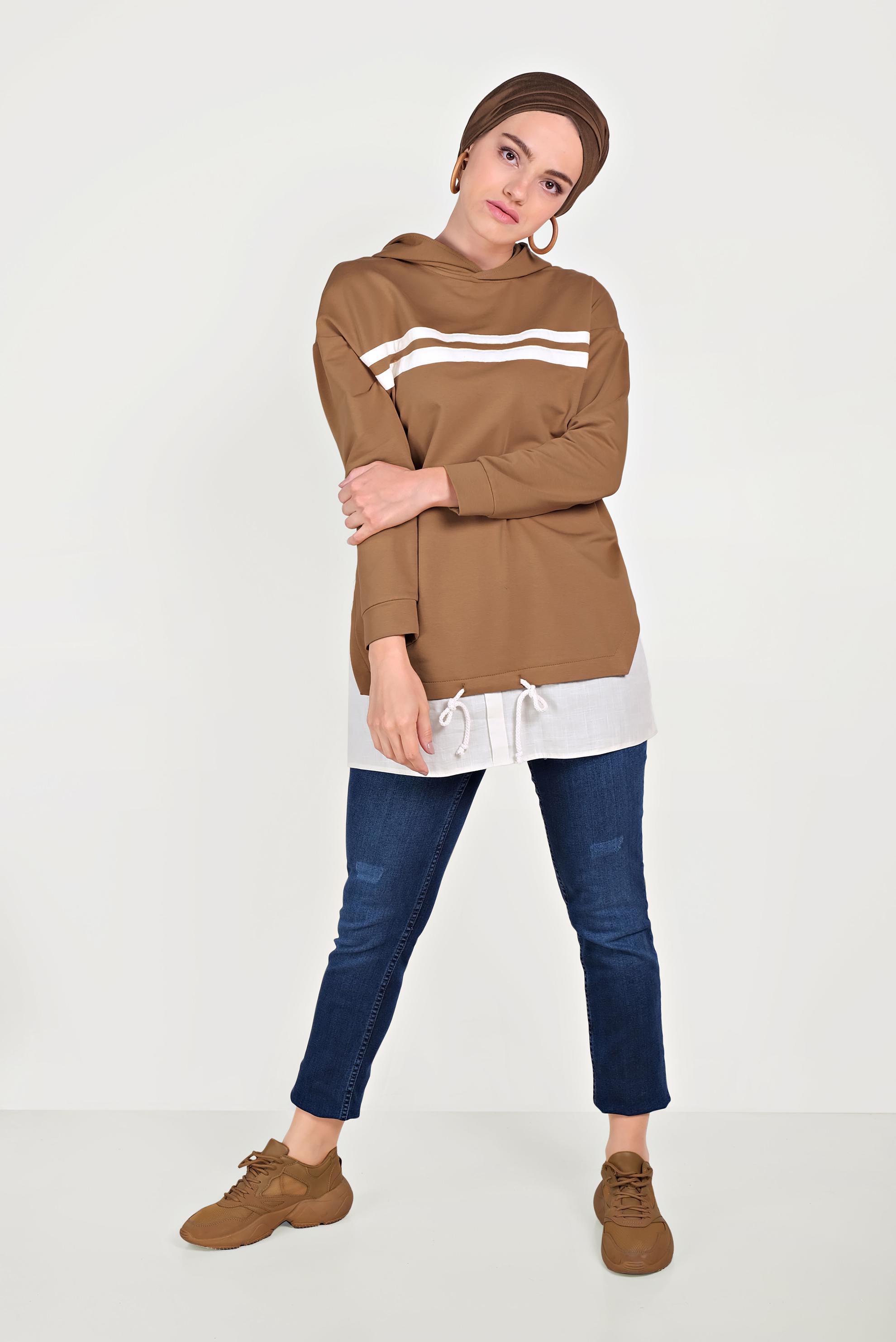 Tesettür giyim TABA ETEK UCU BAĞCIKLI EŞOFMAN TUNİK 40490