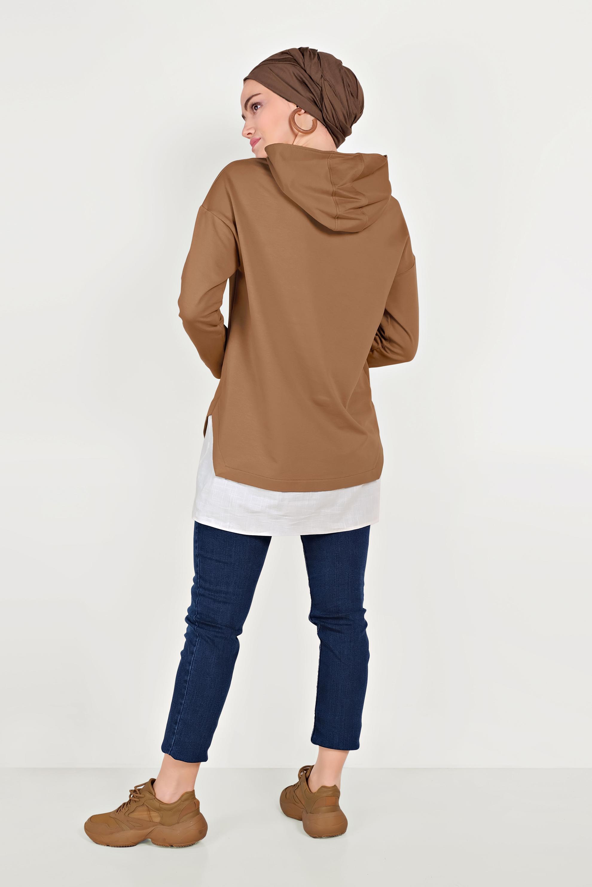 Tesettür giyim TABA ETEK UCU BAĞCIKLI EŞOFMAN TUNİK 40490