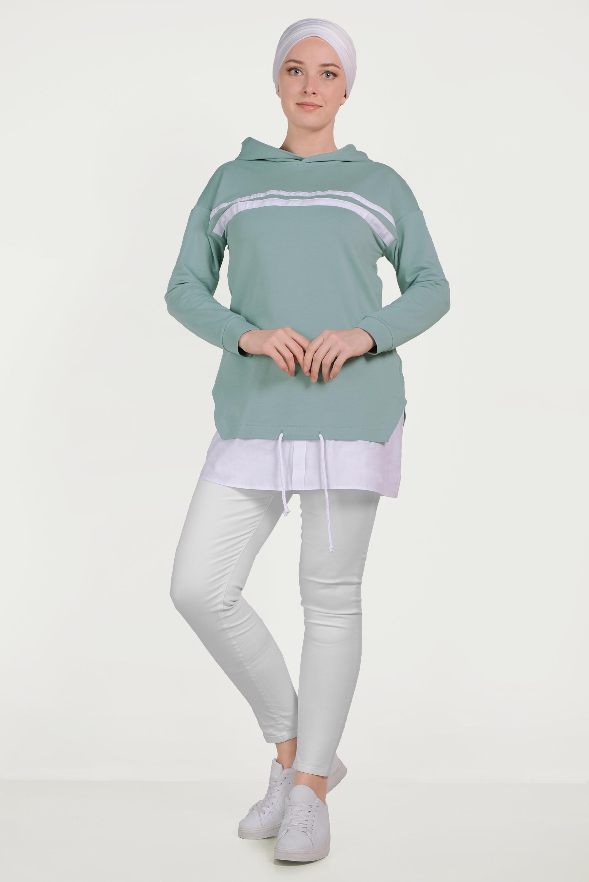 Tesettür giyim YEŞİL ETEK UCU BAĞCIKLI EŞOFMAN TUNİK 40490