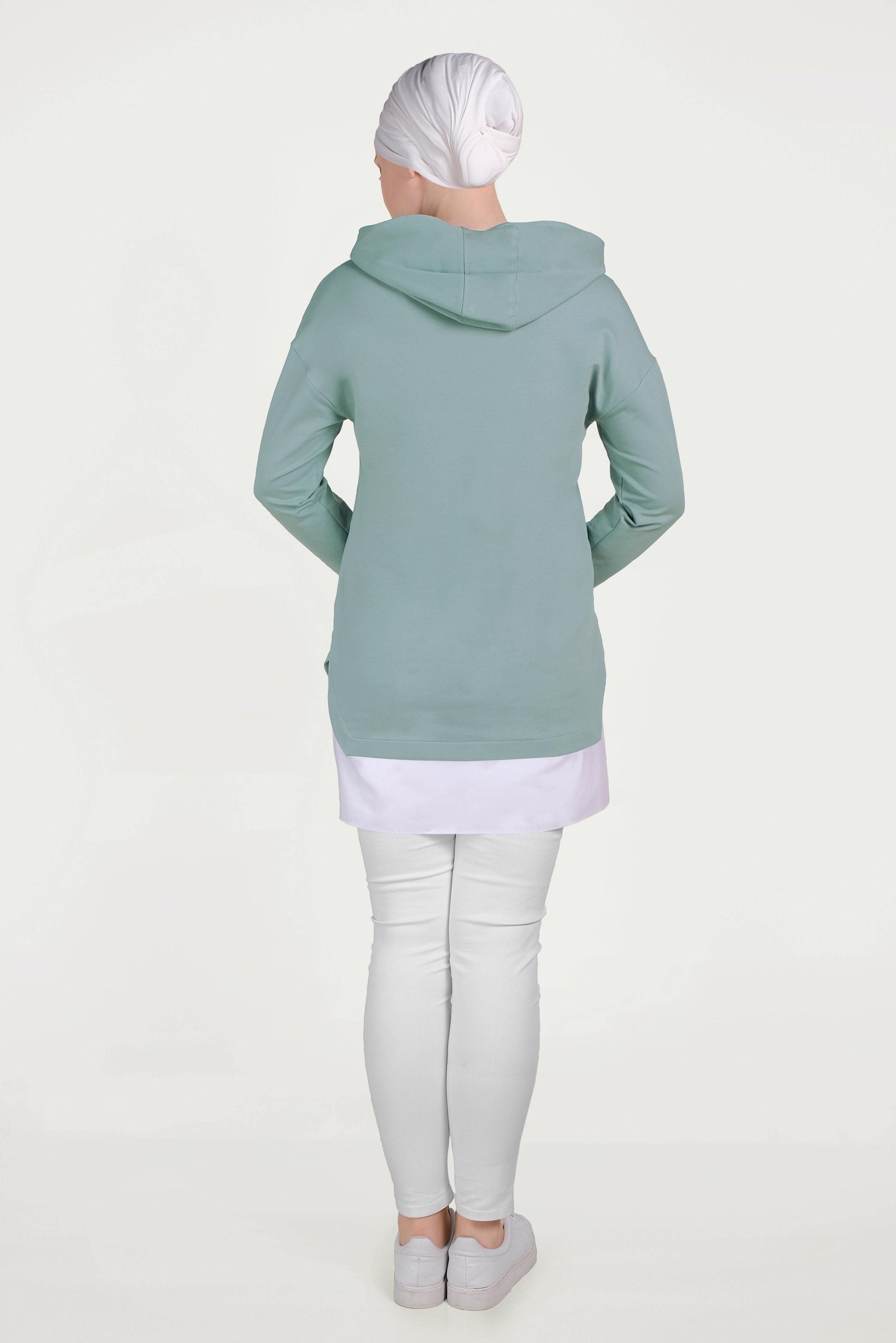 Tesettür giyim YEŞİL ETEK UCU BAĞCIKLI EŞOFMAN TUNİK 40490