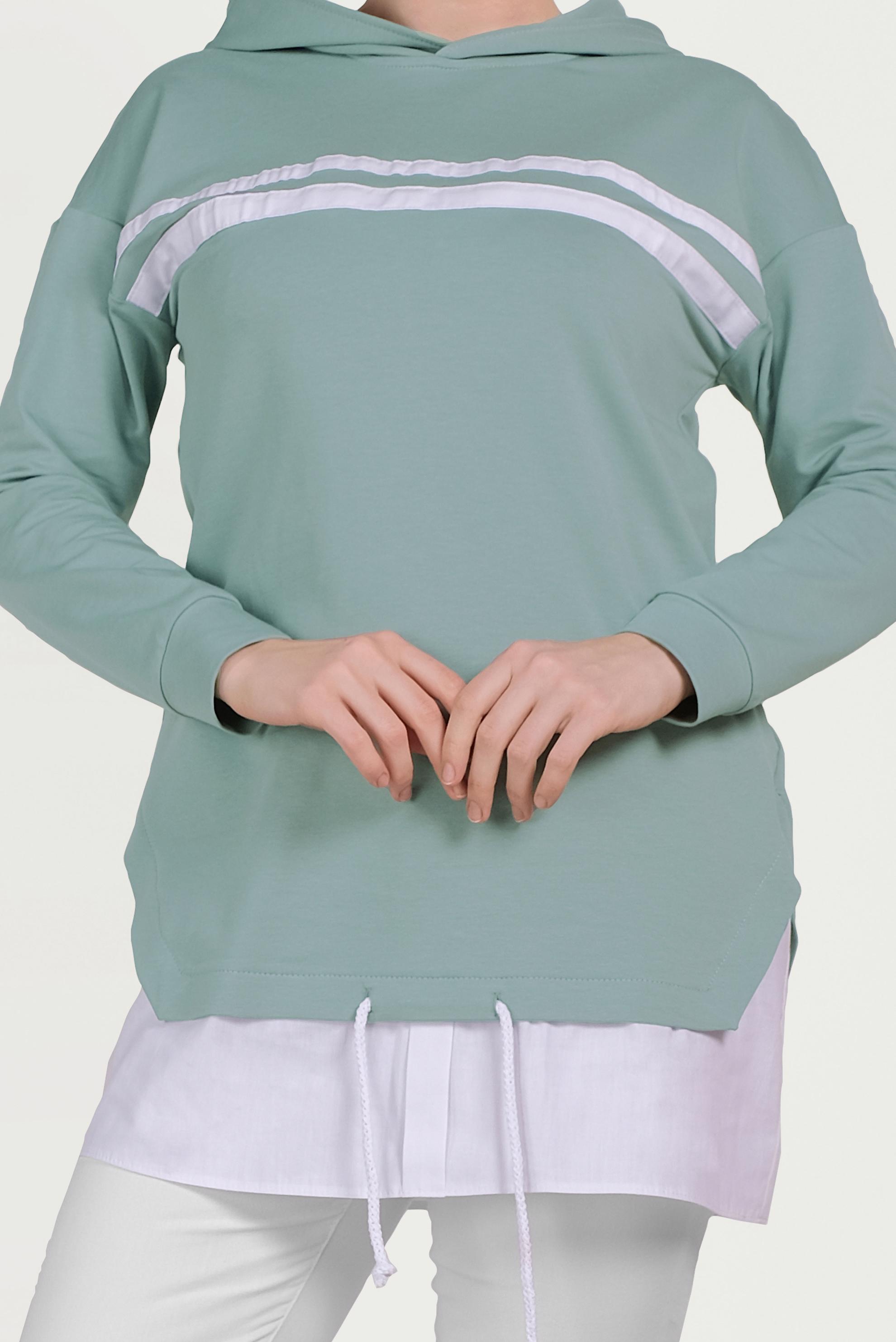 Tesettür giyim YEŞİL ETEK UCU BAĞCIKLI EŞOFMAN TUNİK 40490