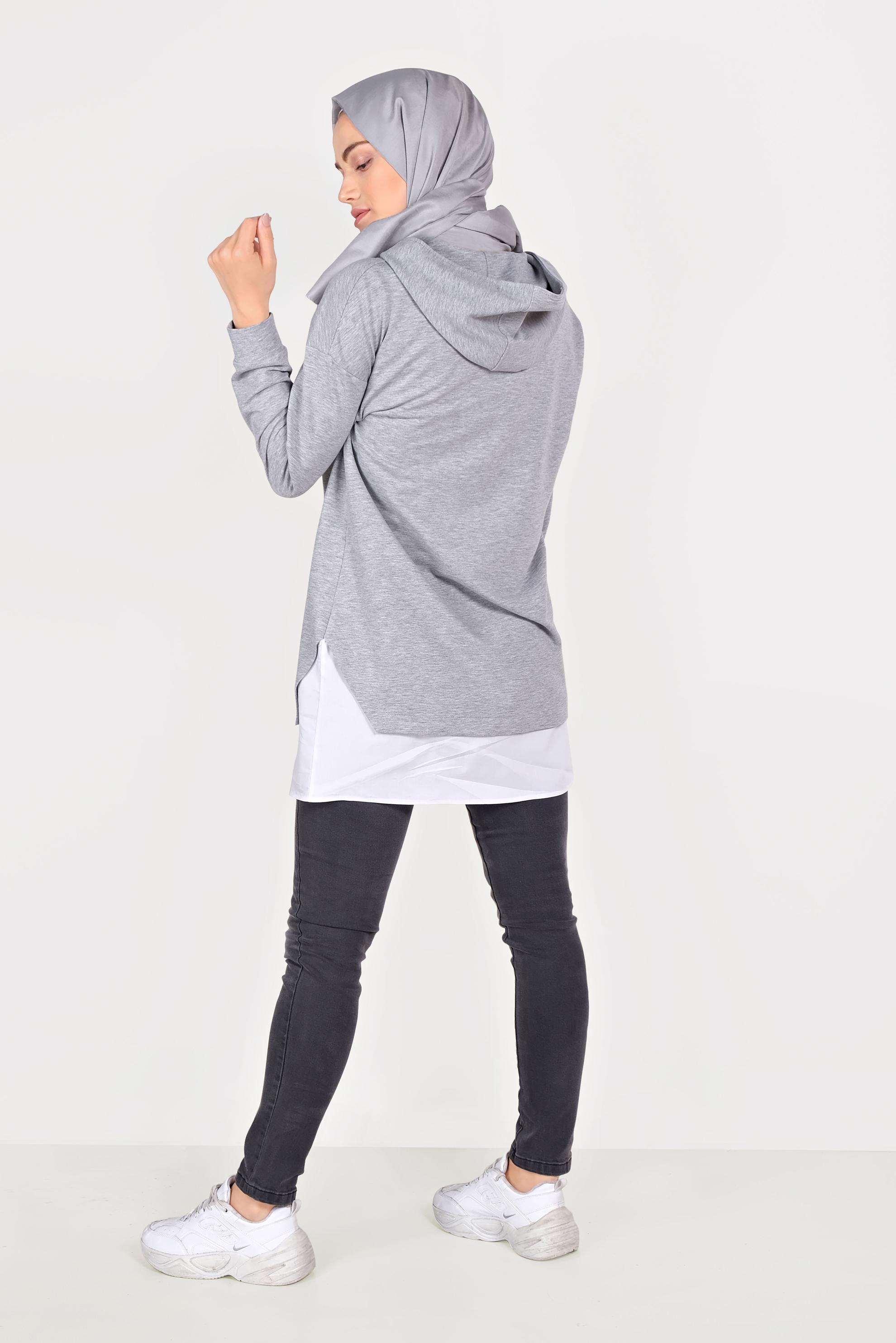 Tesettür giyim GRİ ETEK UCU BAĞCIKLI EŞOFMAN TUNİK 40490