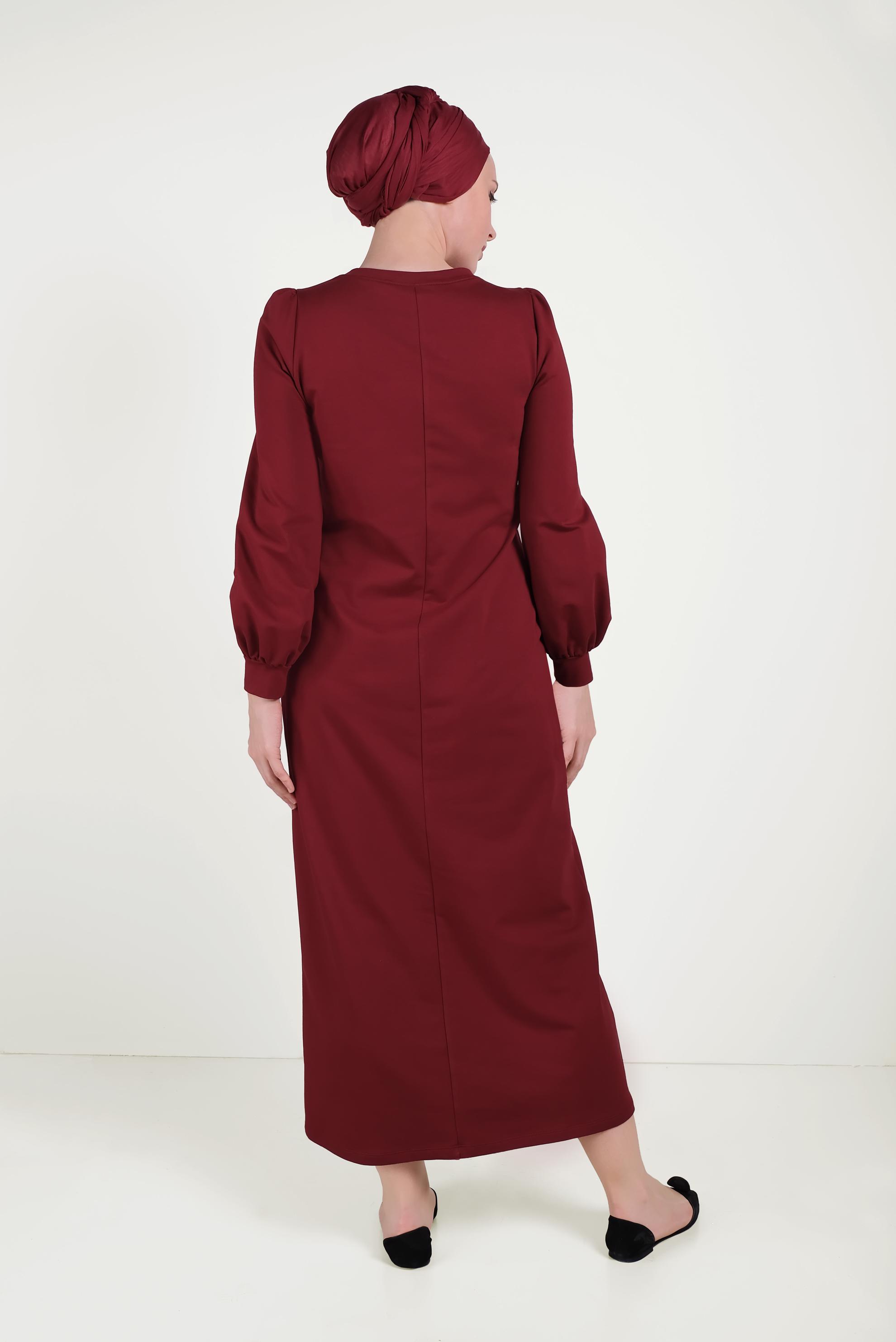 Tesettür giyim BORDO PUL PAYETLİ EŞOFMAN ELBİSE 40526