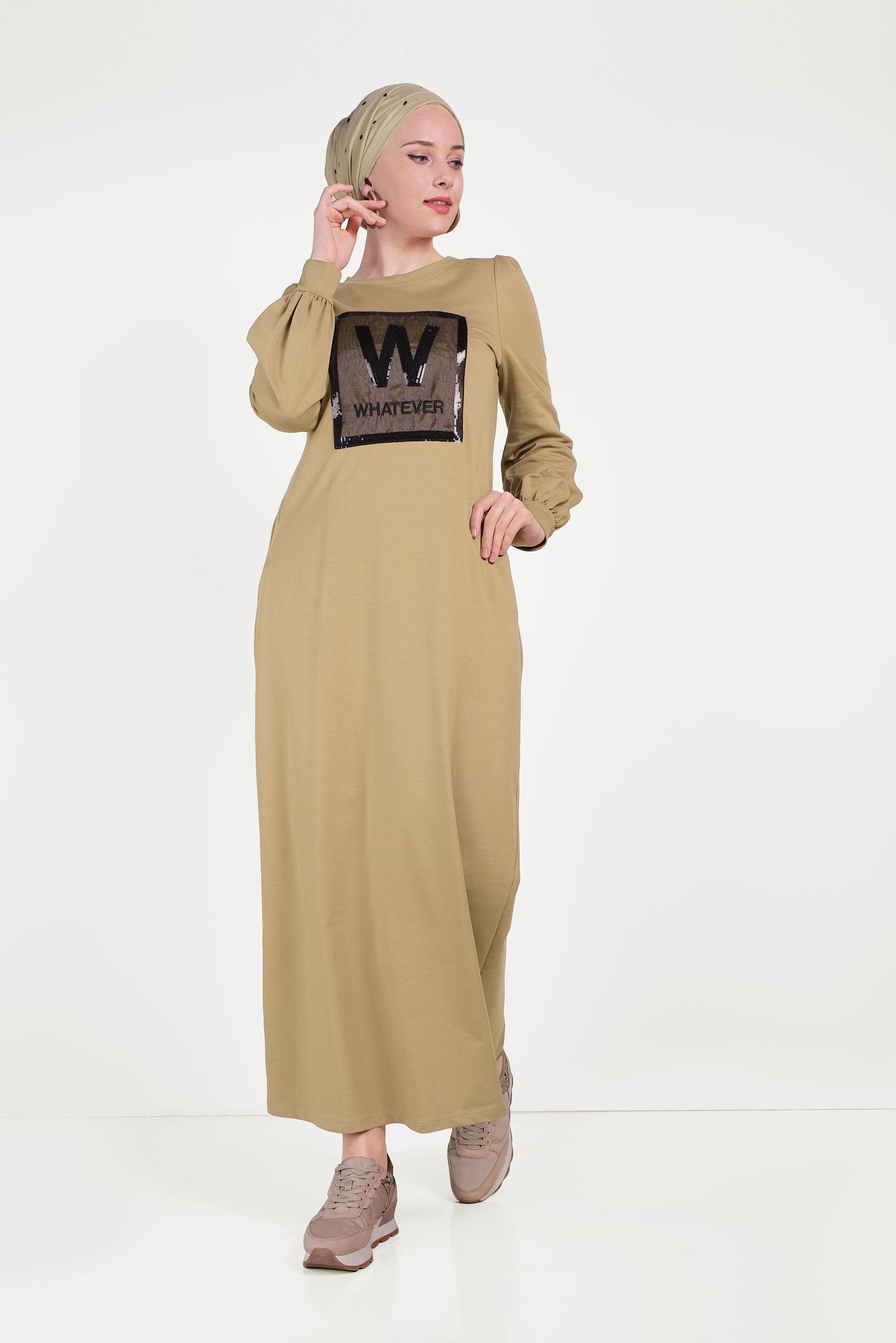 Hijab clothing BROWN SEQUINED TRACKSUIT DRESS 40526 