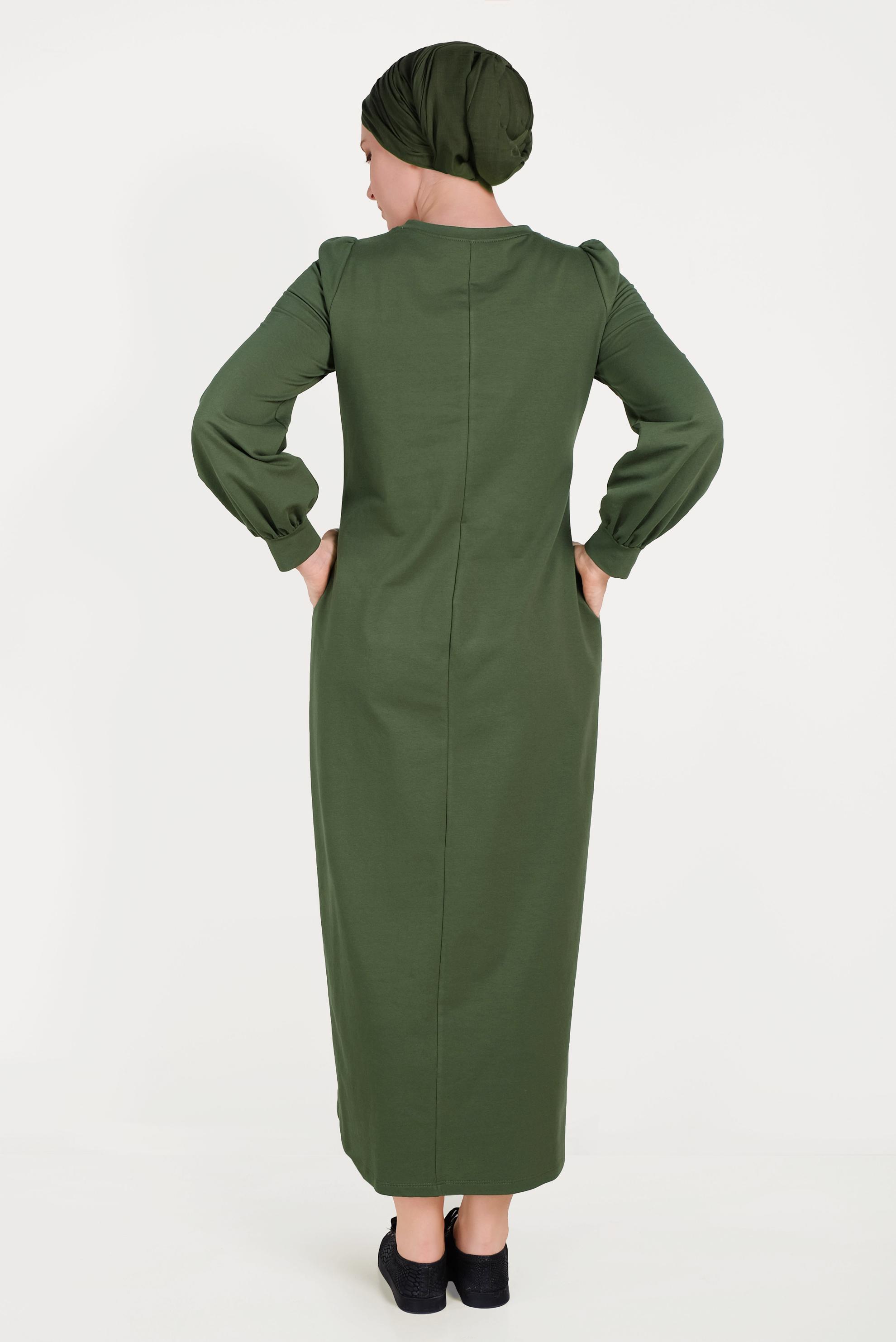 Tesettür giyim HAKİ PUL PAYETLİ EŞOFMAN ELBİSE 40526