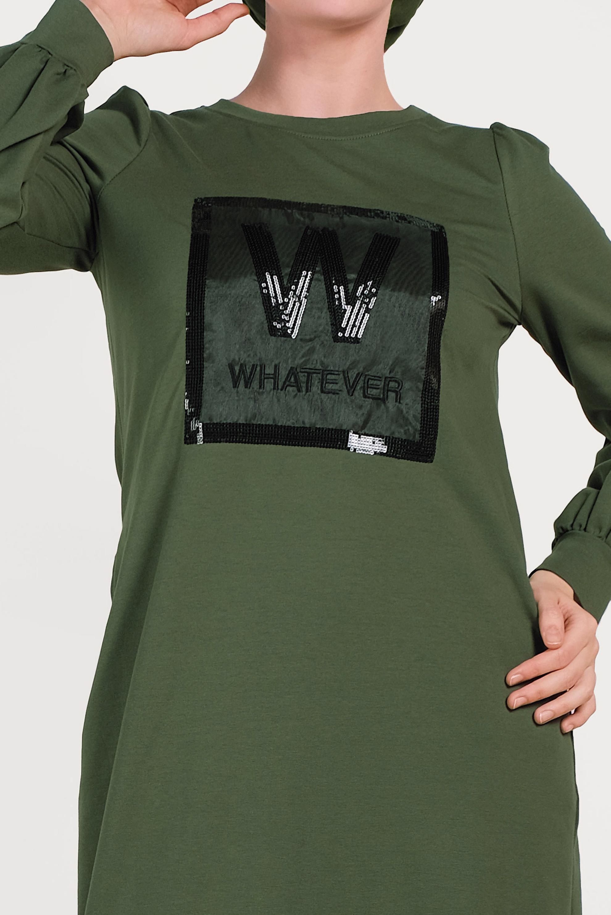 Tesettür giyim HAKİ PUL PAYETLİ EŞOFMAN ELBİSE 40526