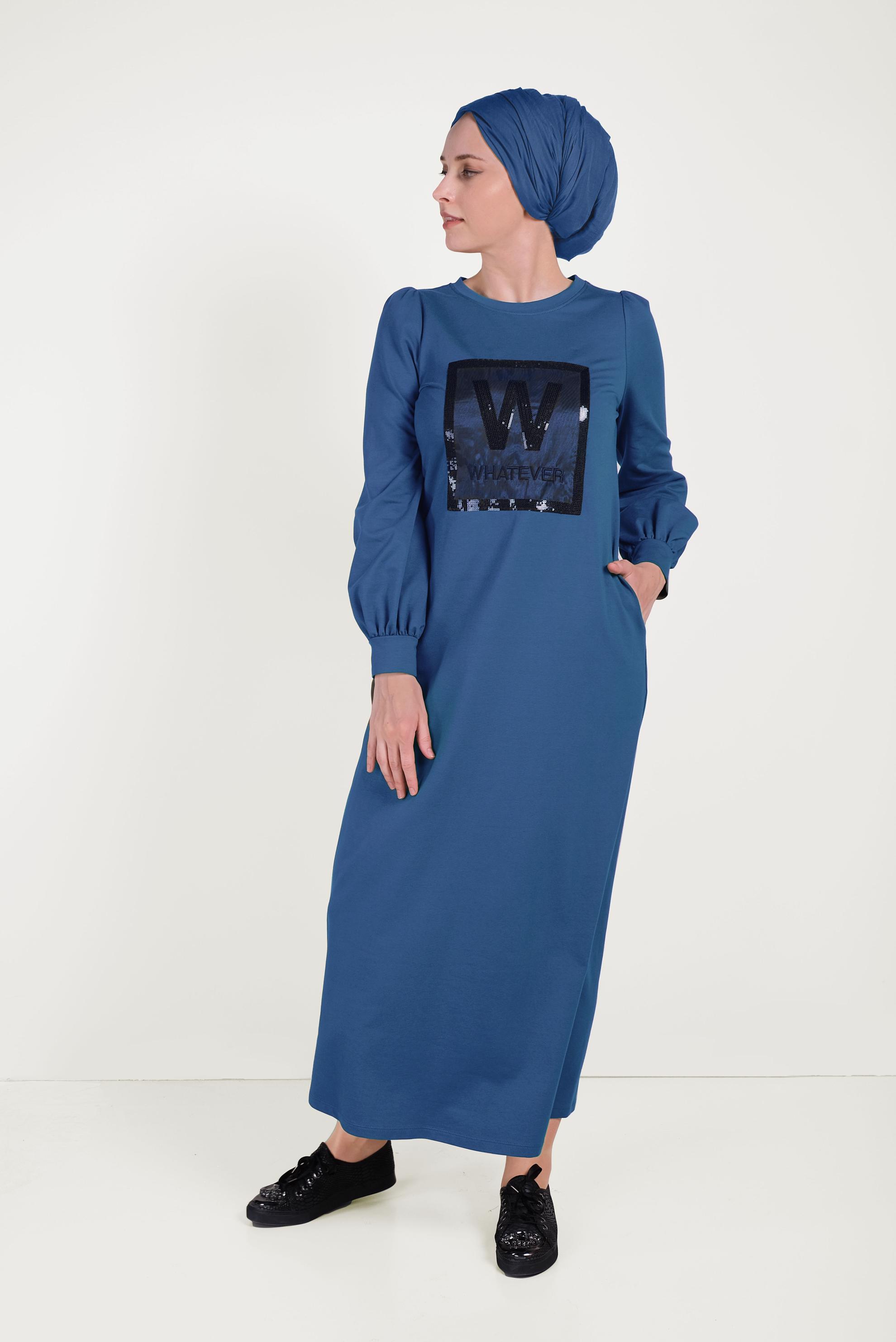 Tesettür giyim LACİVERT PUL PAYETLİ EŞOFMAN ELBİSE 40526