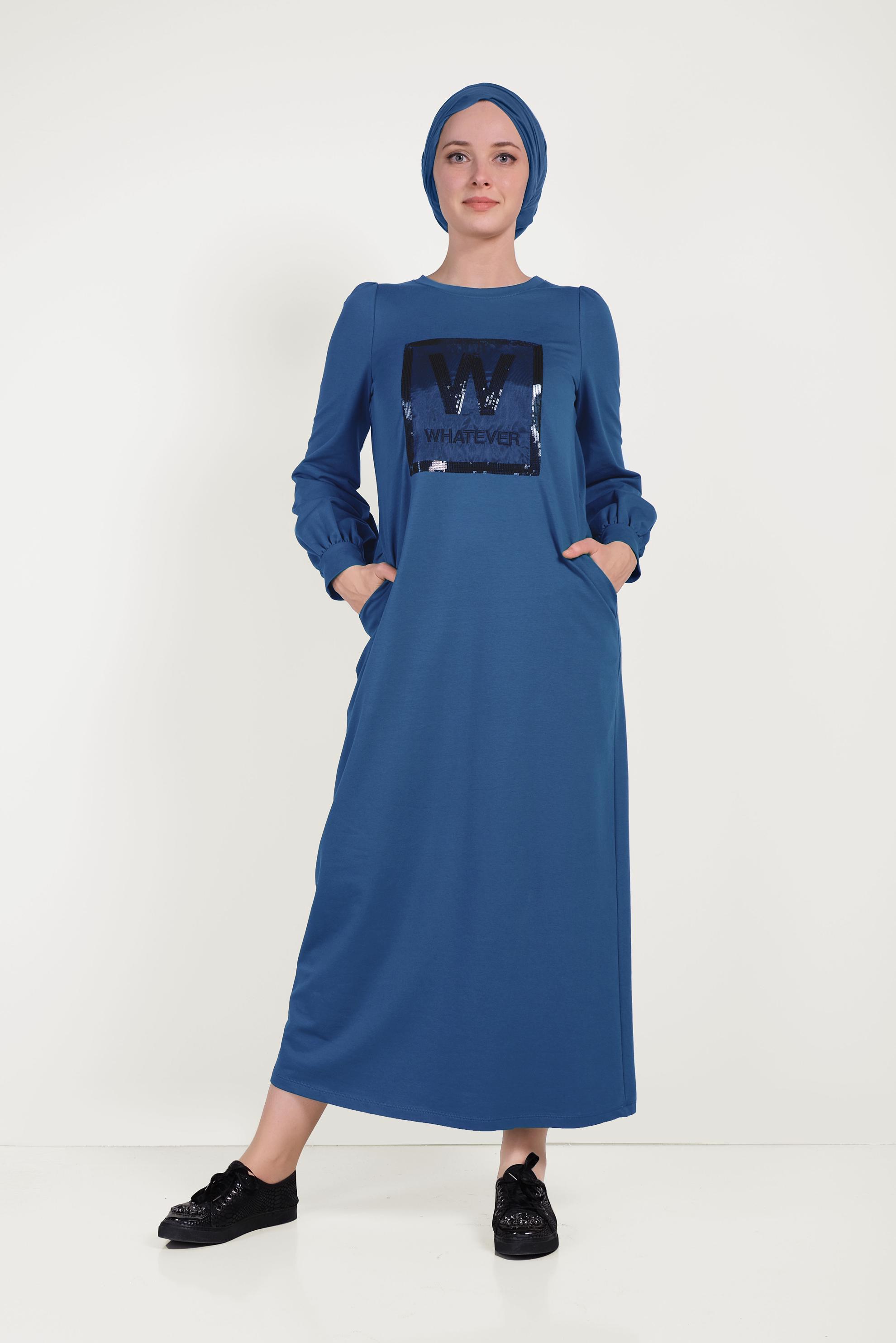 Tesettür giyim LACİVERT PUL PAYETLİ EŞOFMAN ELBİSE 40526