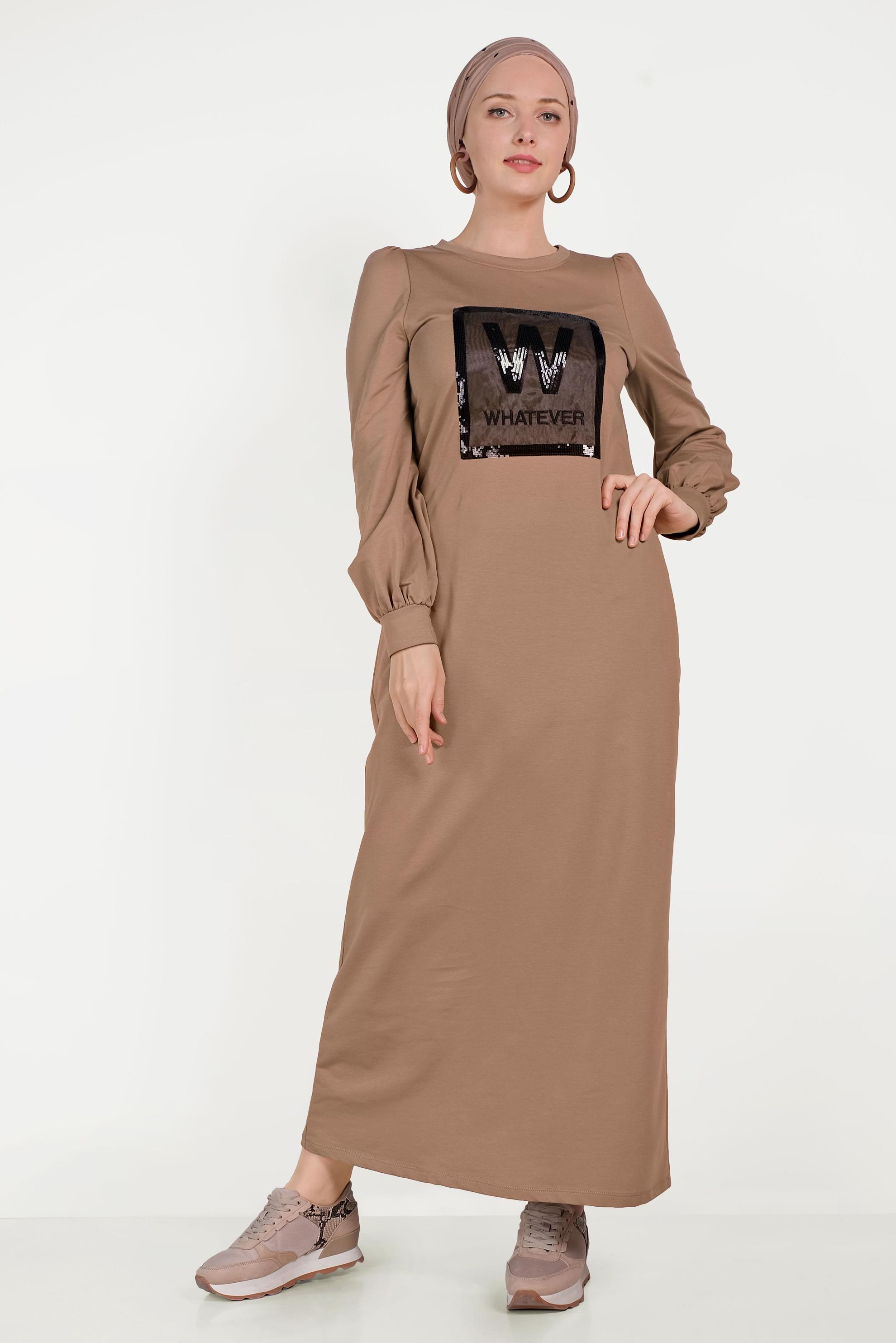 Tesettür giyim KAHVE PUL PAYETLİ EŞOFMAN ELBİSE 40526