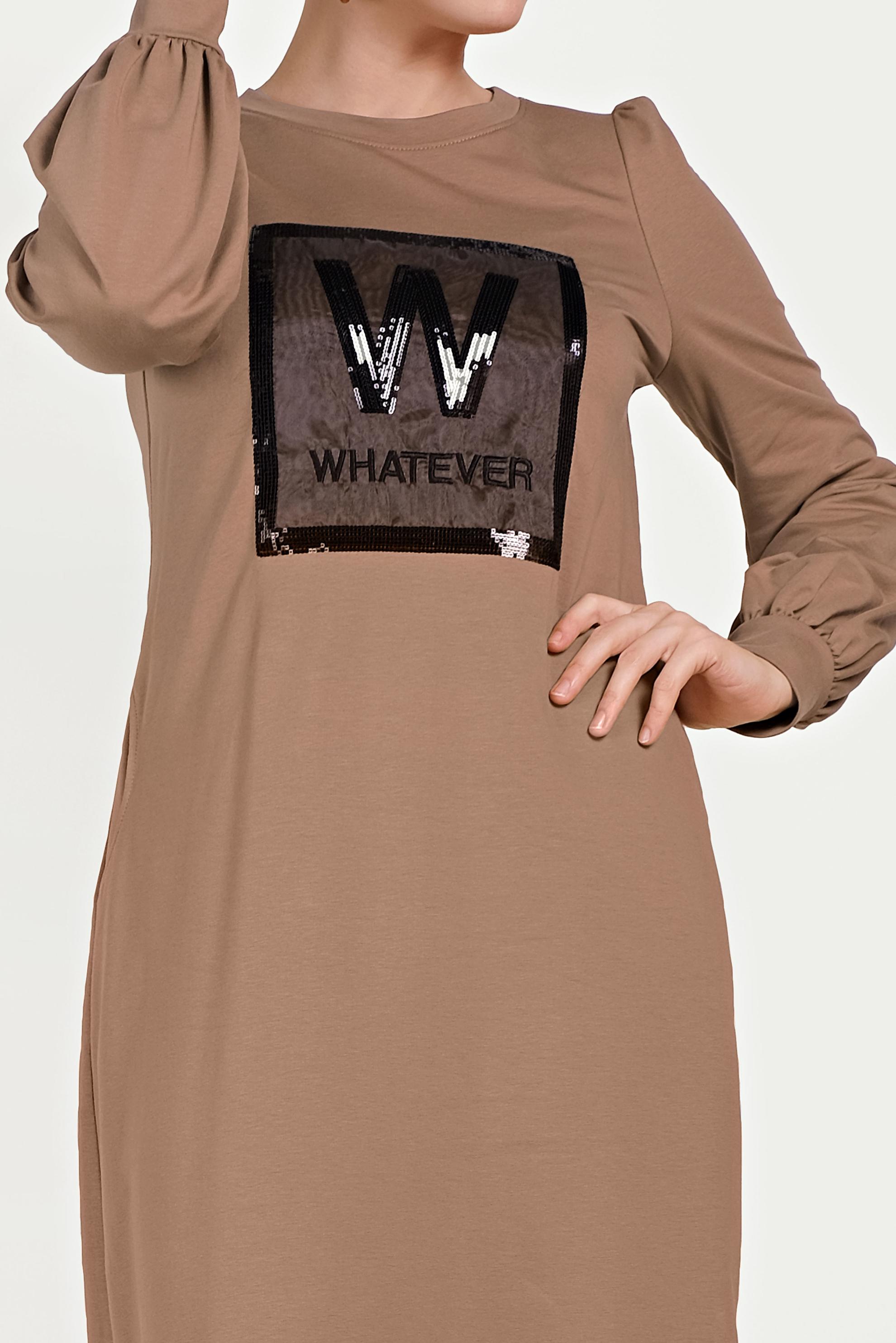 Tesettür giyim KAHVE PUL PAYETLİ EŞOFMAN ELBİSE 40526