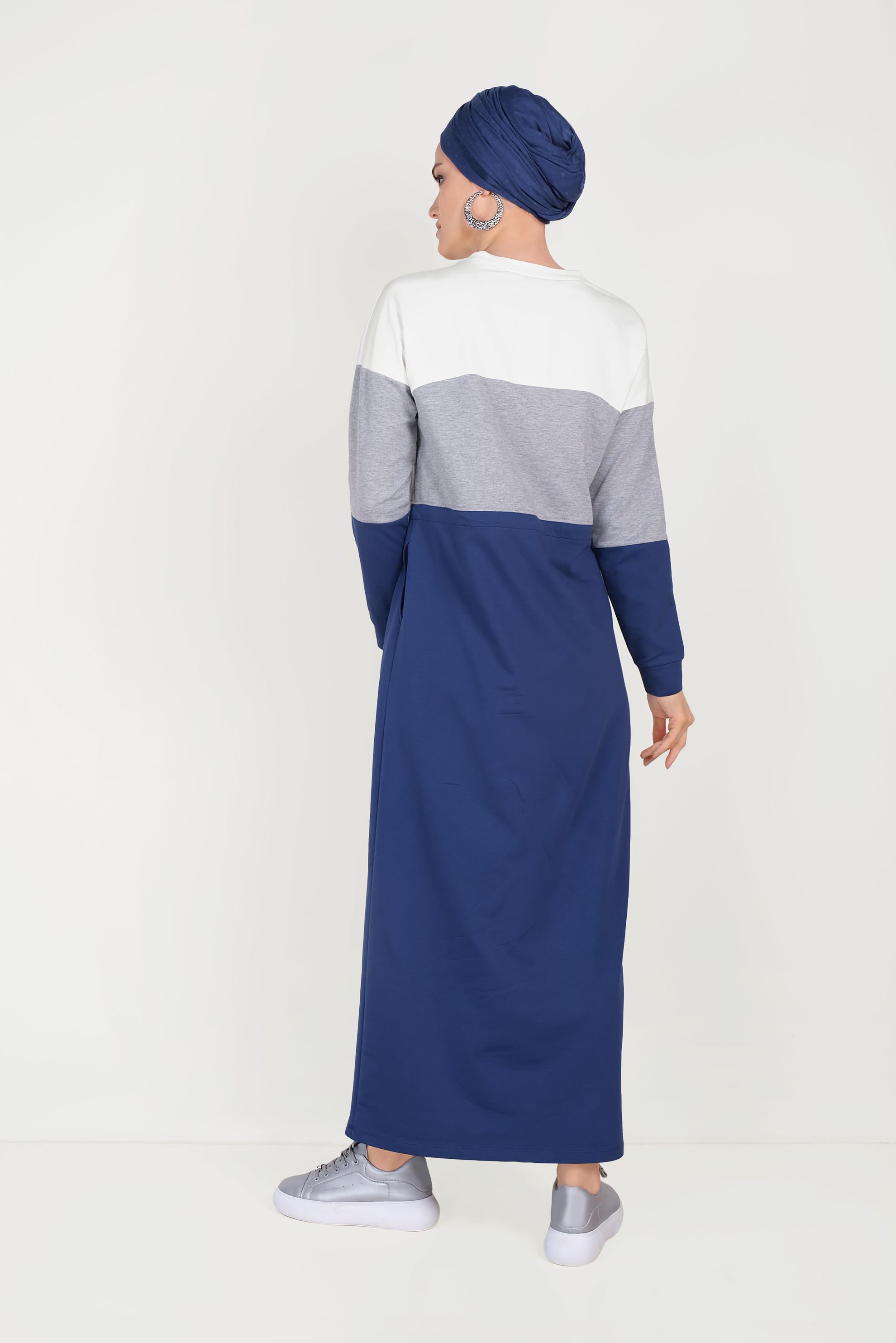 Tesettür giyim LACİVERT YAZI DETAYLI CEPLİ EŞOFMAN ELBİSE 40527