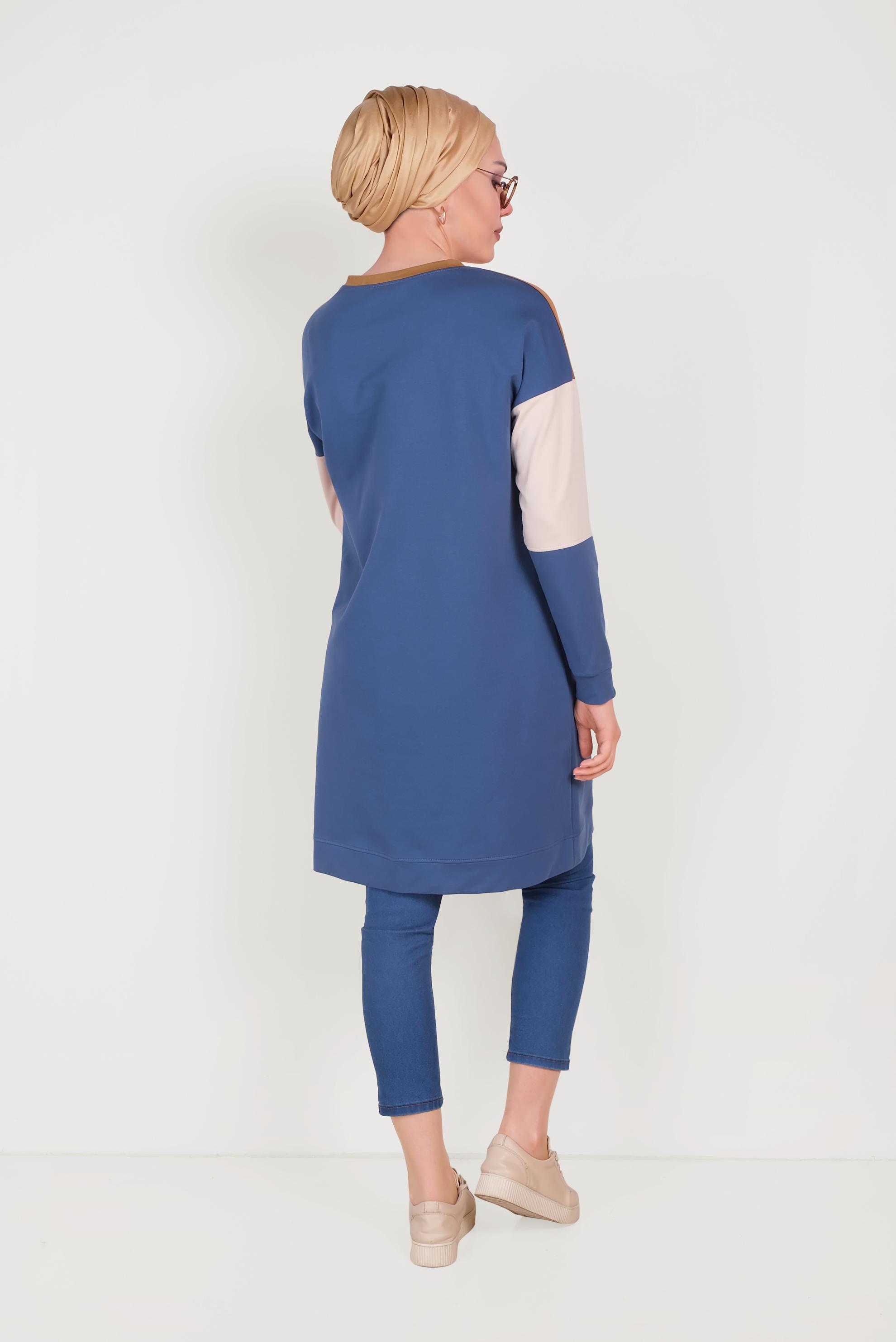 Tesettür giyim LACİVERT YAZI DETAYLI PAMUKLU EŞOFMAN TUNİK 40528