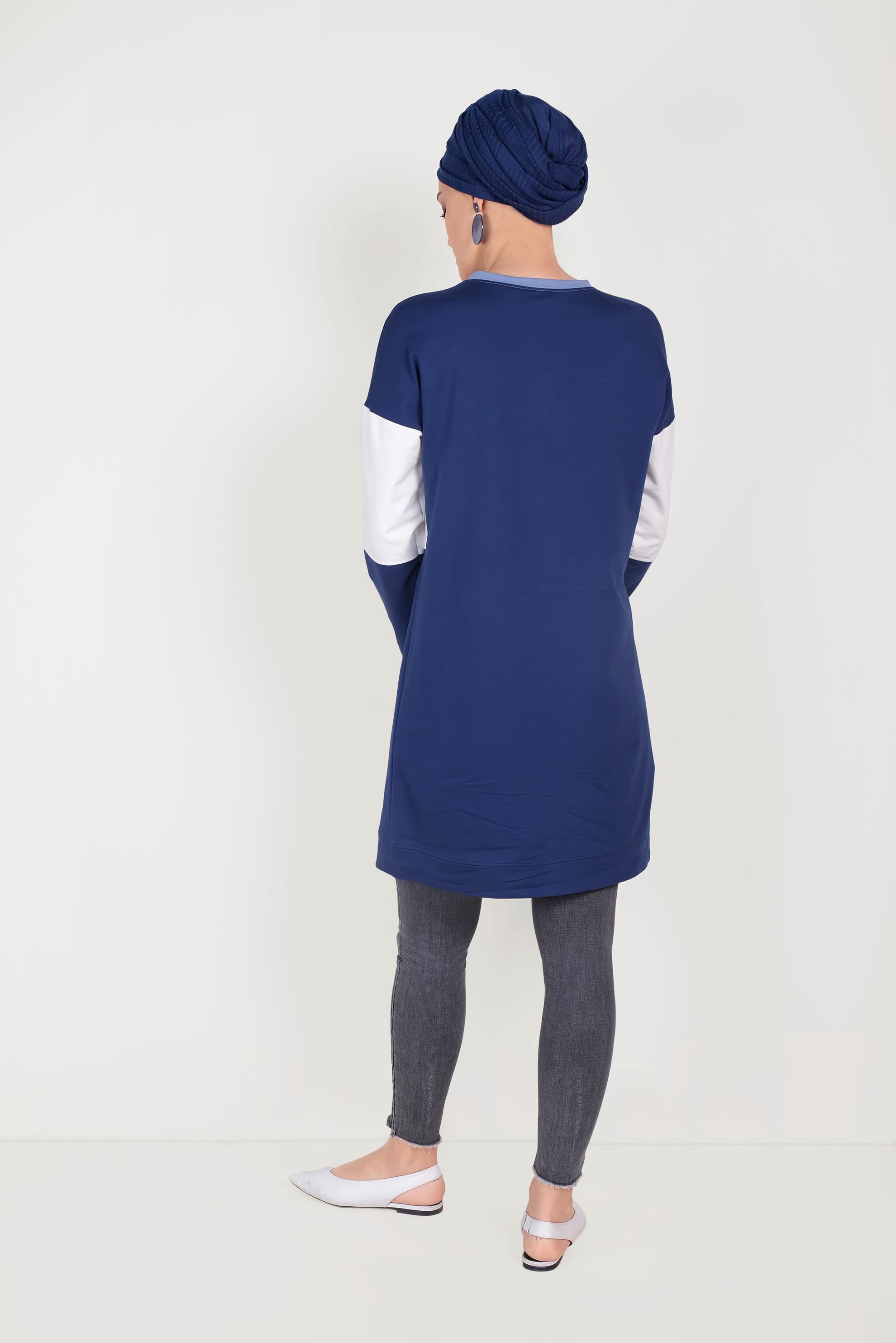 Tesettür giyim LACİVERT YAZI DETAYLI PAMUKLU EŞOFMAN TUNİK 40528