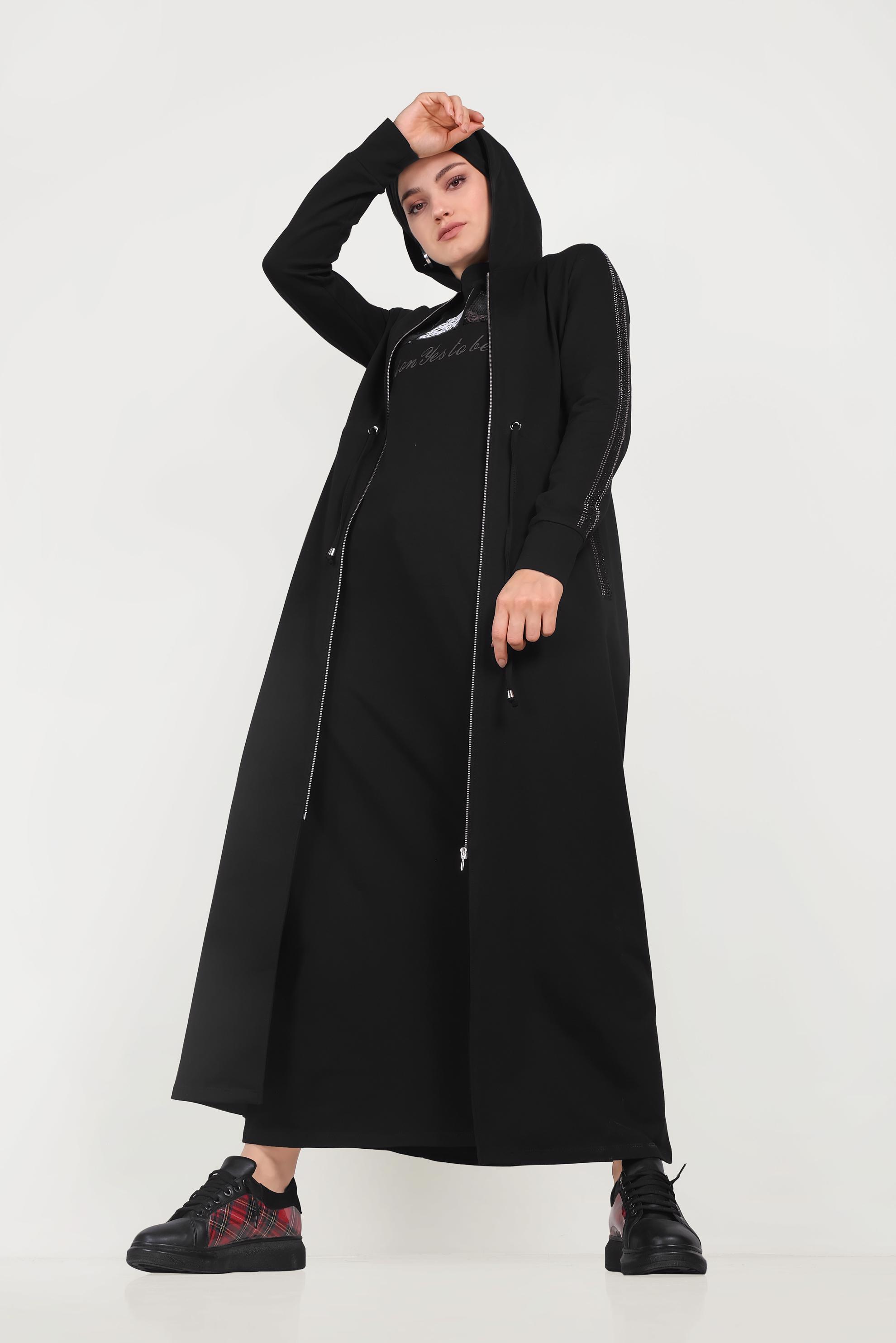 Tesettür giyim SİYAH TAŞLI EŞOFMAN TUNİK 40547