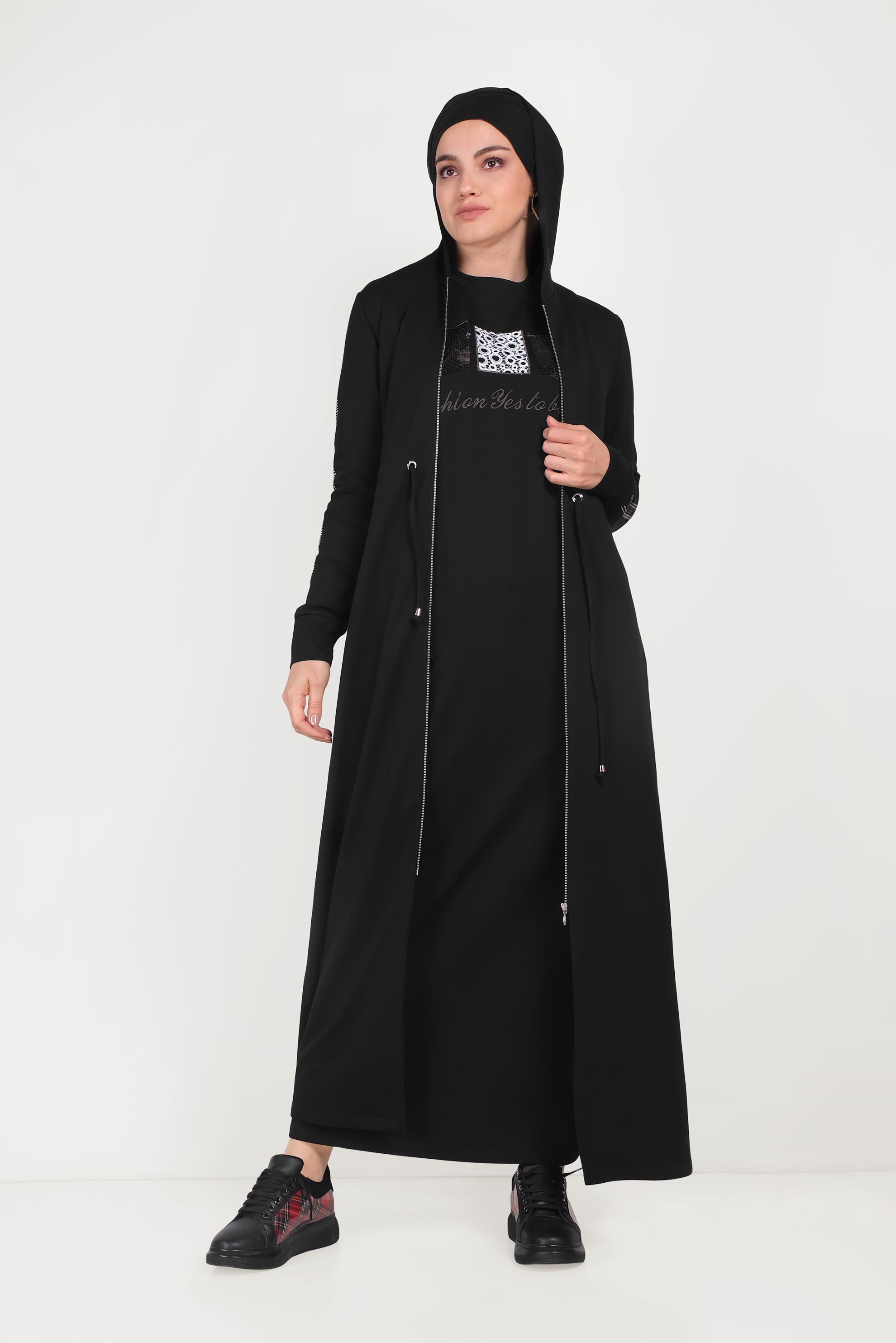 Tesettür giyim SİYAH TAŞLI EŞOFMAN TUNİK 40547