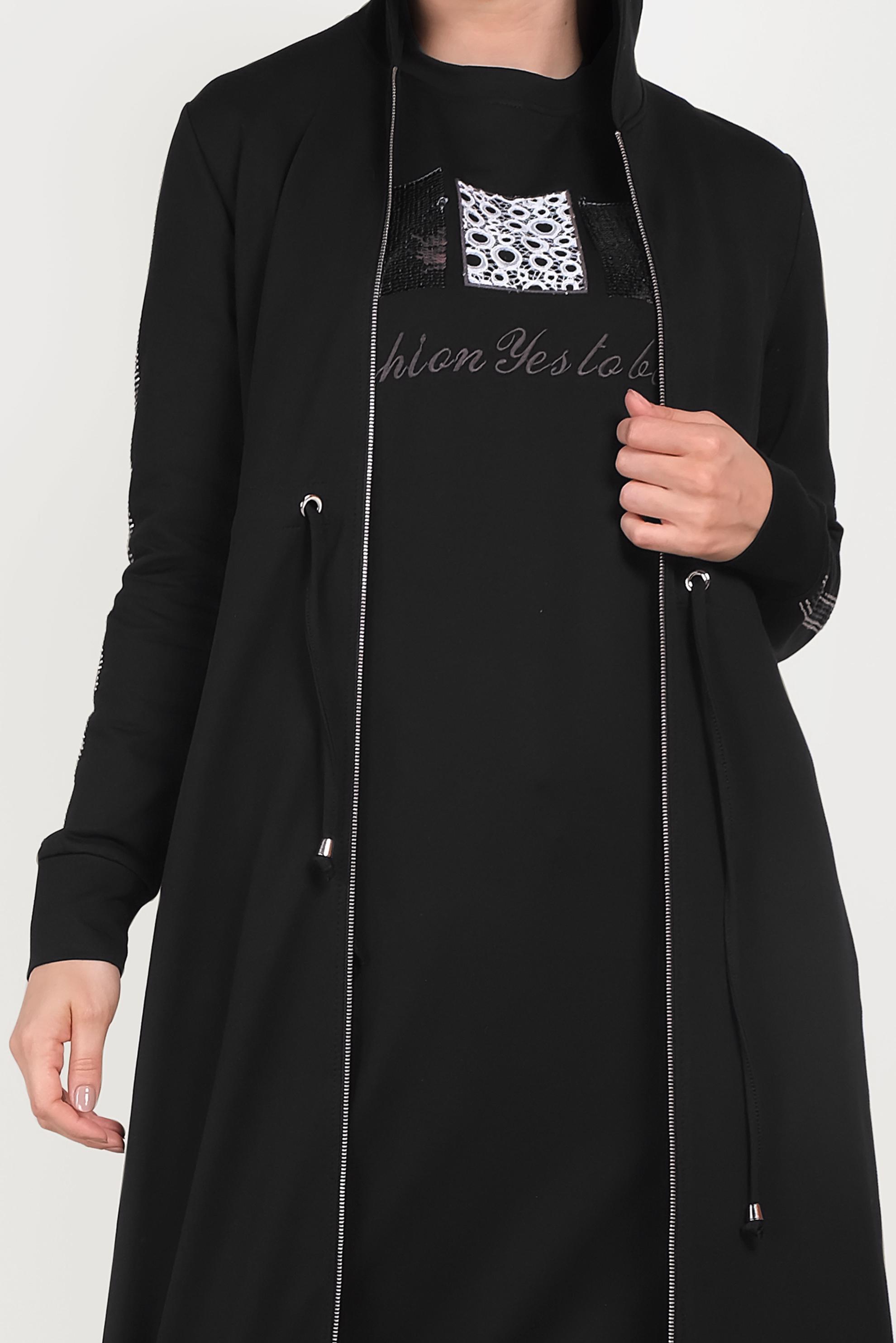 Tesettür giyim SİYAH TAŞLI EŞOFMAN TUNİK 40547
