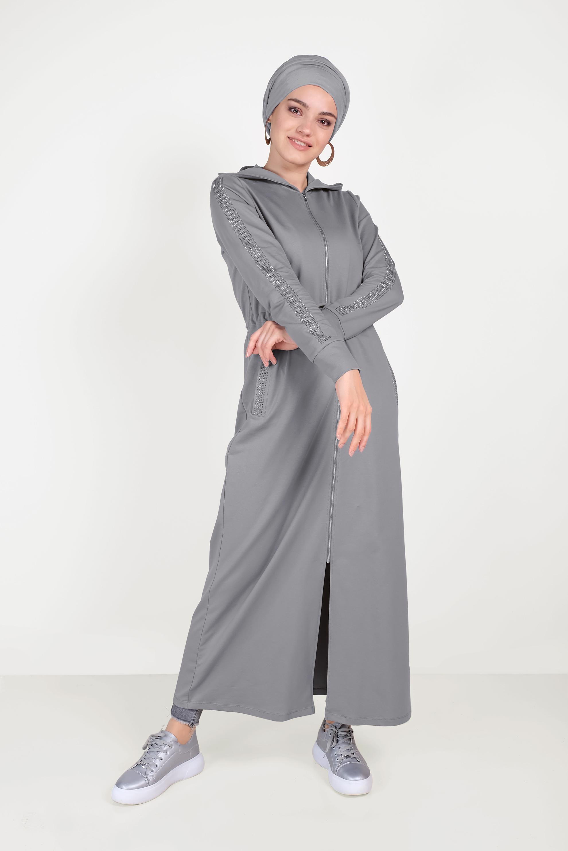 Tesettür giyim GRİ TAŞLI EŞOFMAN TUNİK 40547