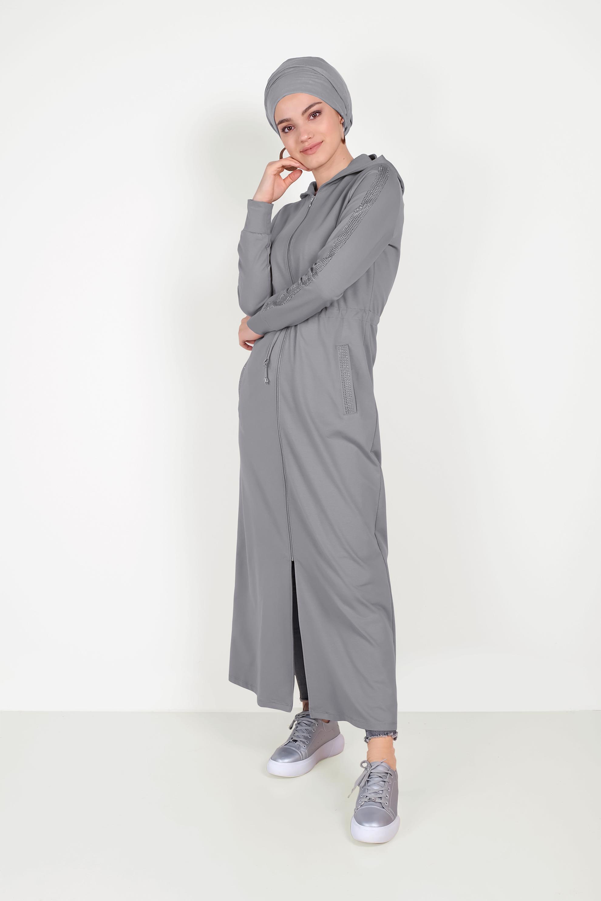 Tesettür giyim GRİ TAŞLI EŞOFMAN TUNİK 40547
