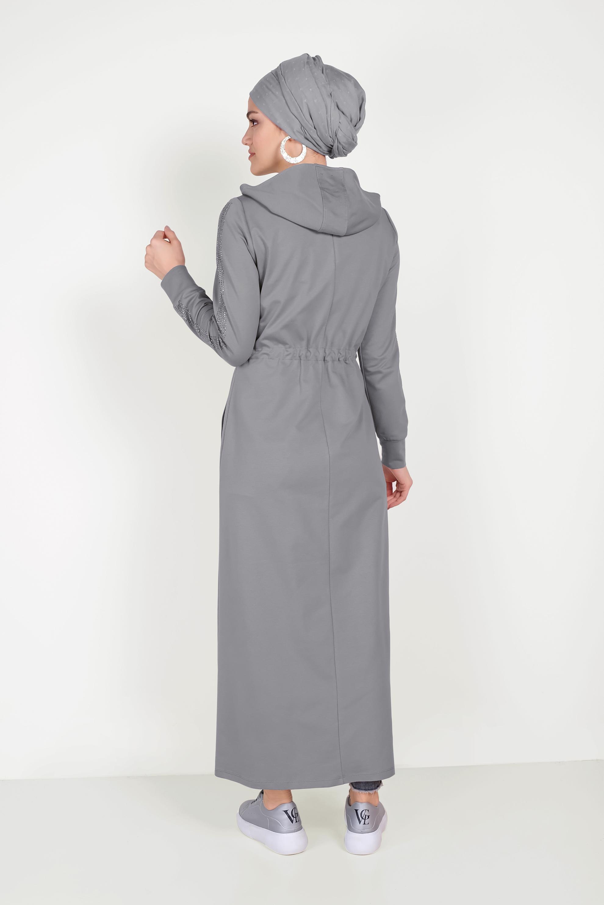 Tesettür giyim GRİ TAŞLI EŞOFMAN TUNİK 40547