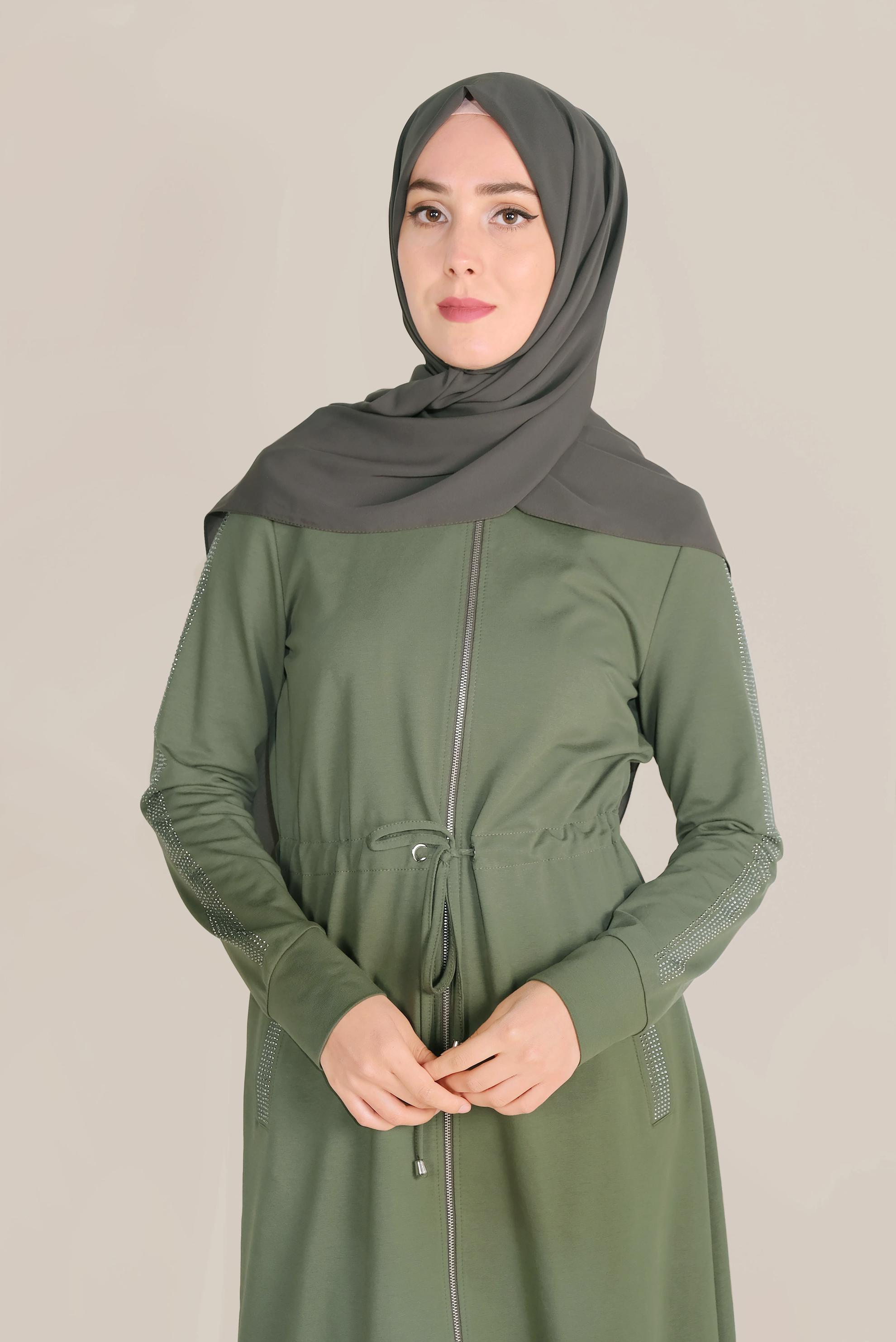 Tesettür giyim HAKİ TAŞLI EŞOFMAN TUNİK 40547