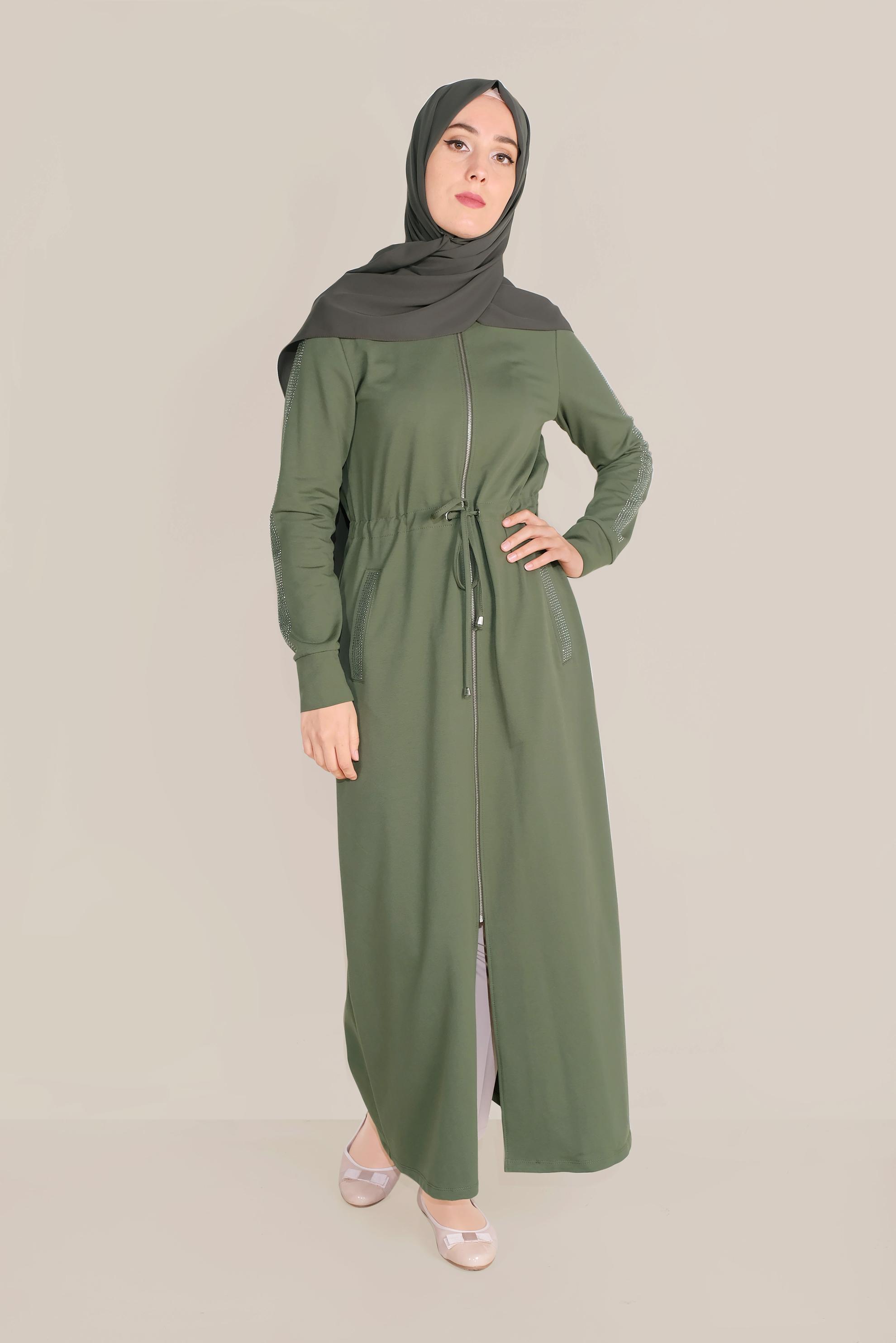 Tesettür giyim HAKİ TAŞLI EŞOFMAN TUNİK 40547