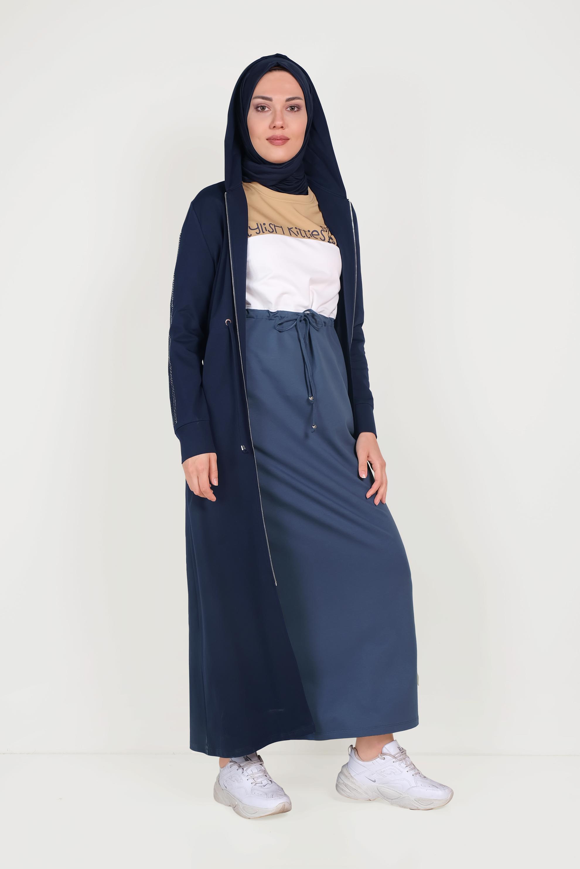 Tesettür giyim LACİVERT TAŞLI EŞOFMAN TUNİK 40547