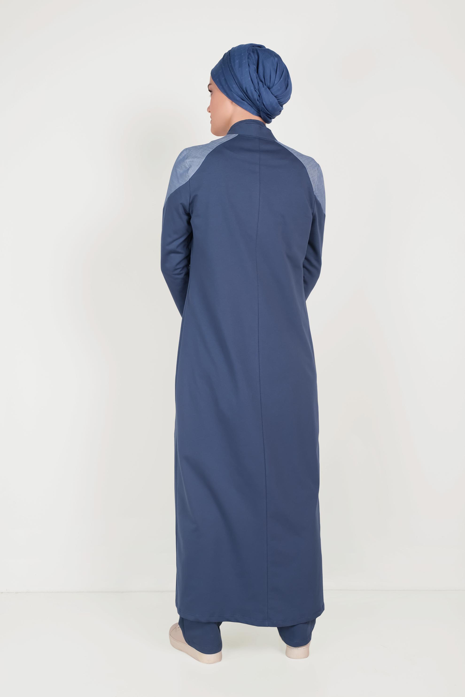Tesettür giyim LACİVERT  YAZI BASKILI HAKİM YAKA EŞOFMAN TUNİK 40548