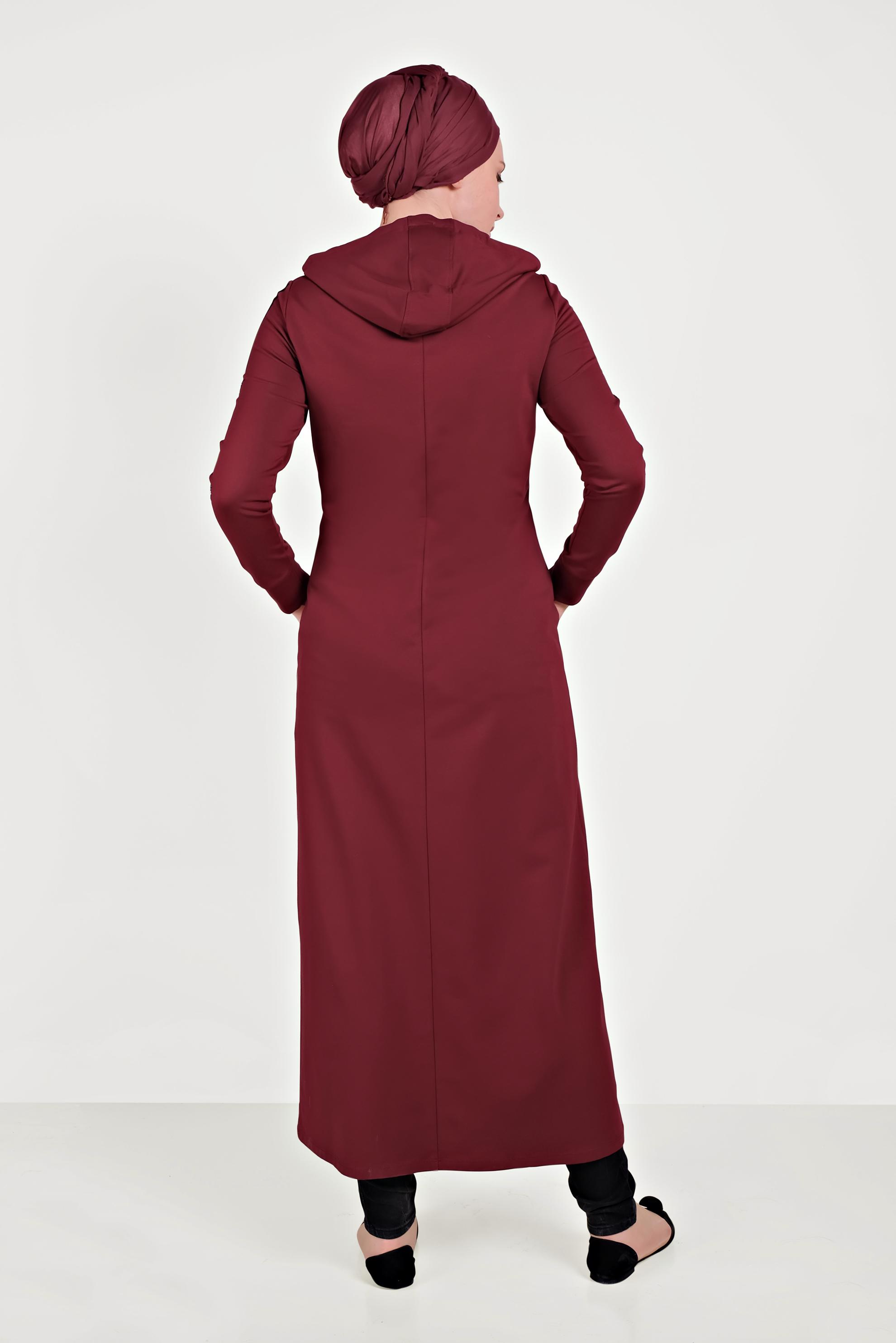 Tesettür giyim BORDO PAMUKLU FERMUARLI EŞOFMAN TUNİK 40549