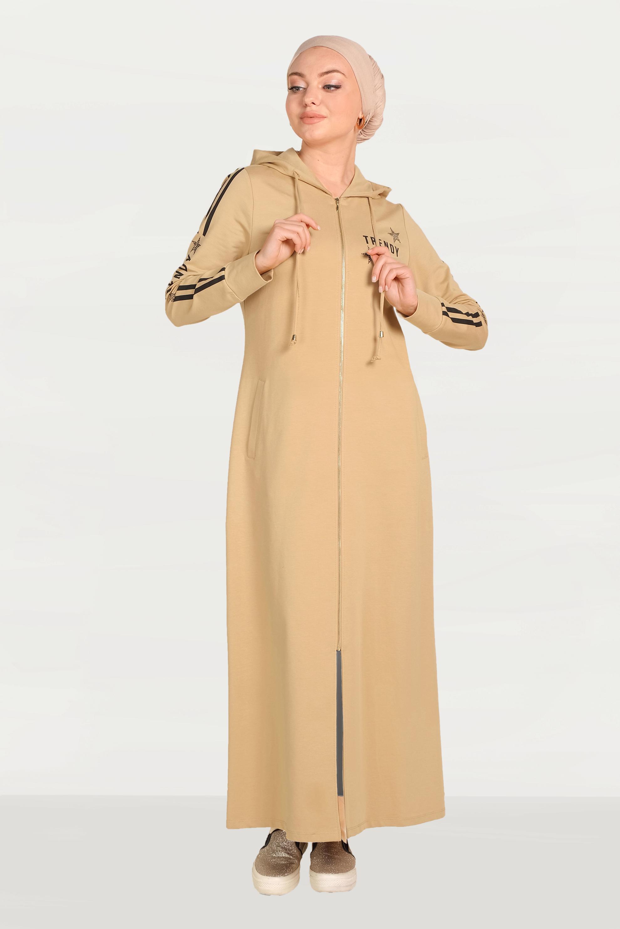 Tesettür giyim KAHVE PAMUKLU FERMUARLI EŞOFMAN TUNİK 40549