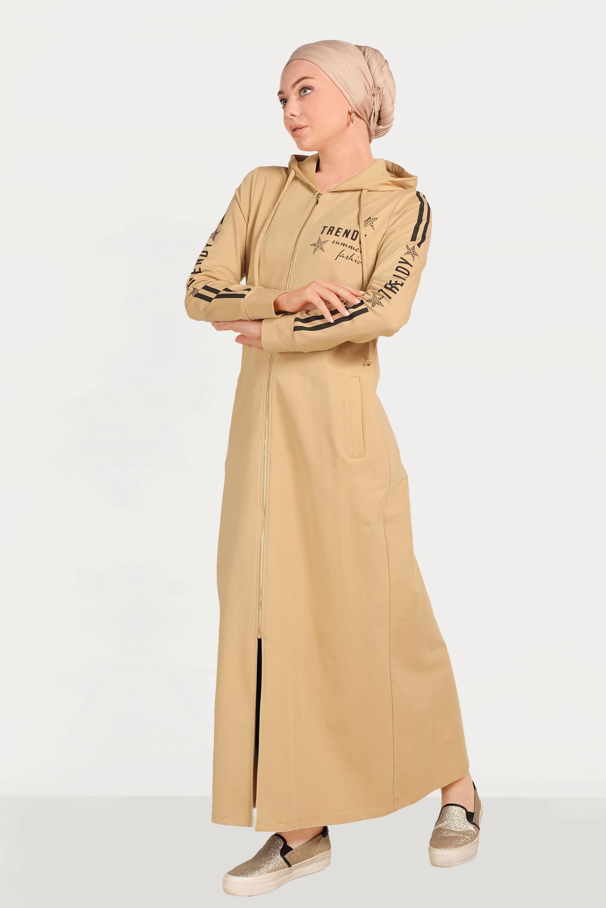 Tesettür giyim KAHVE PAMUKLU FERMUARLI EŞOFMAN TUNİK 40549