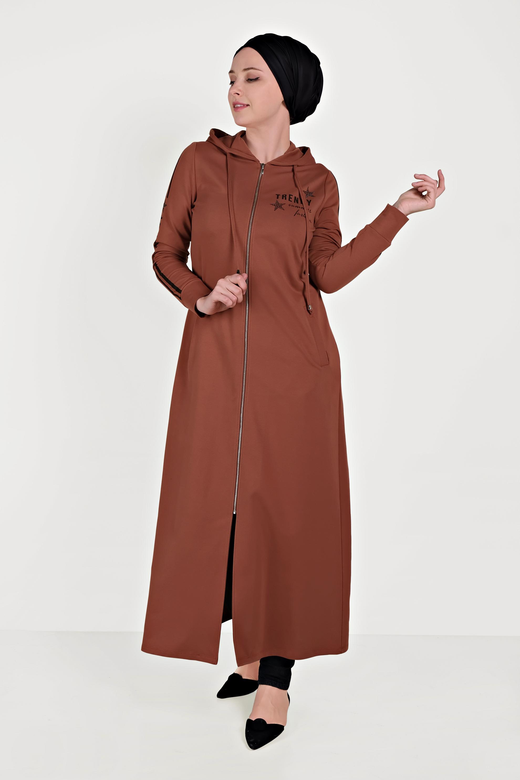 Tesettür giyim TURUNCU PAMUKLU FERMUARLI EŞOFMAN TUNİK 40549