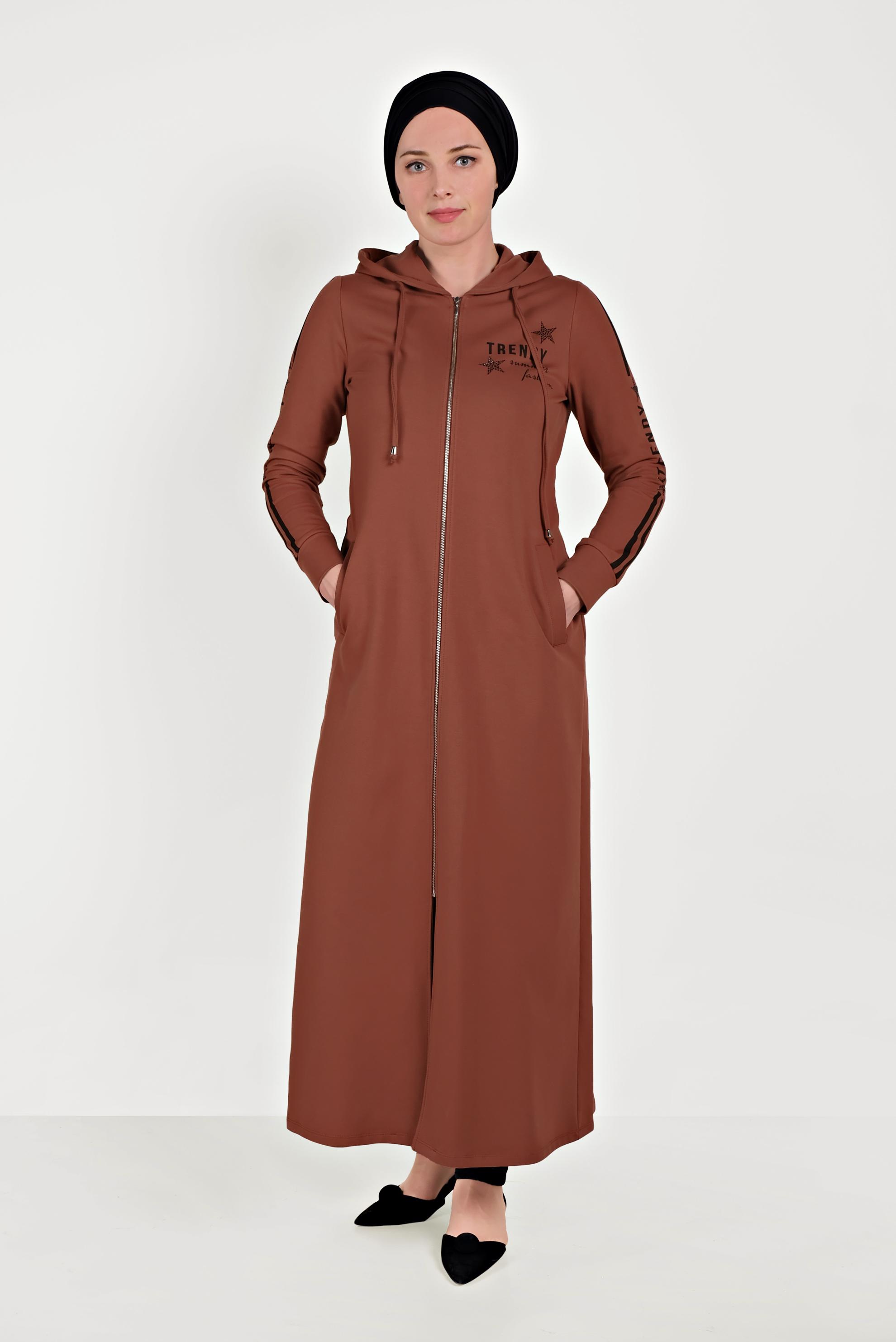 Tesettür giyim TURUNCU PAMUKLU FERMUARLI EŞOFMAN TUNİK 40549