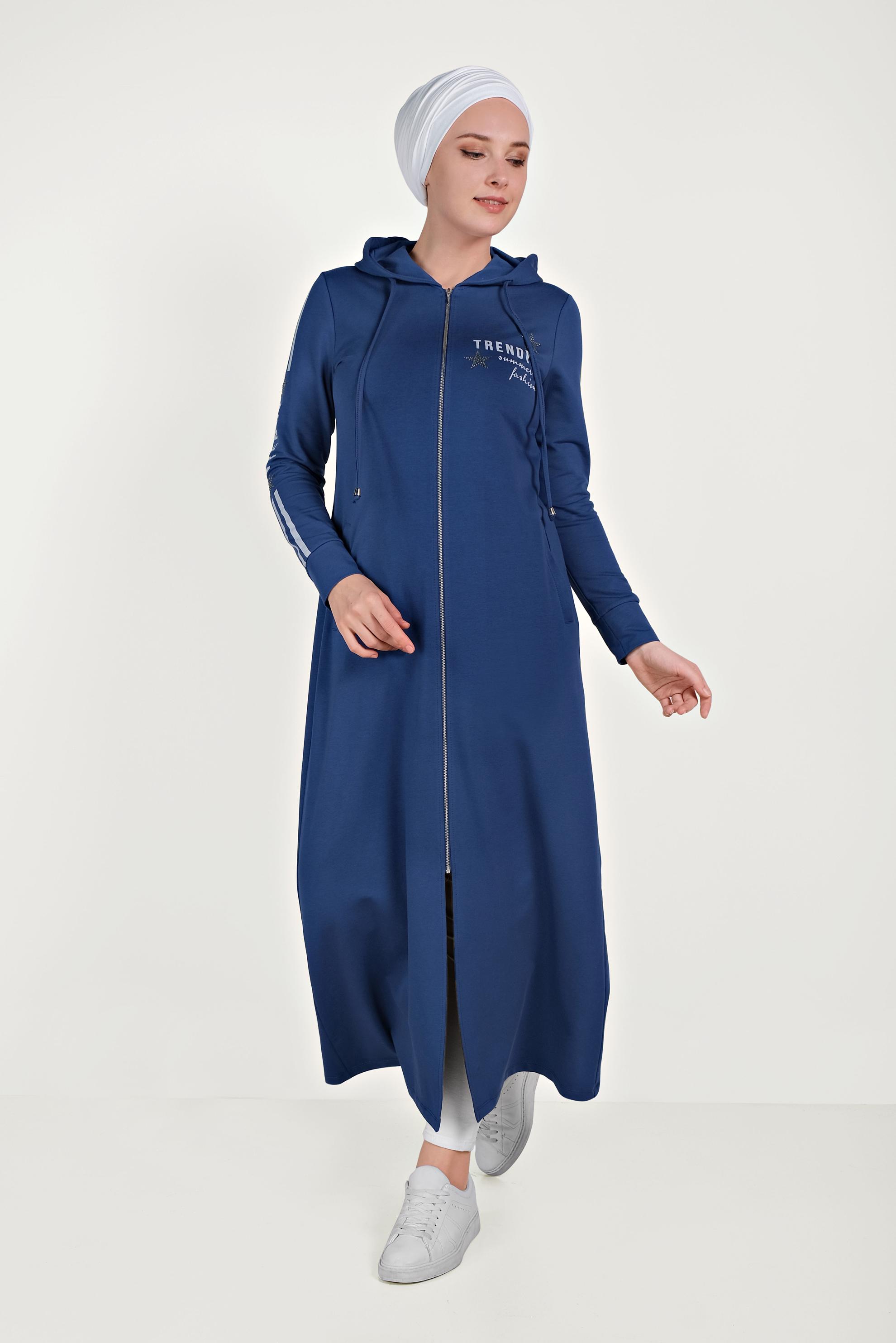 Tesettür giyim LACİVERT PAMUKLU FERMUARLI EŞOFMAN TUNİK 40549