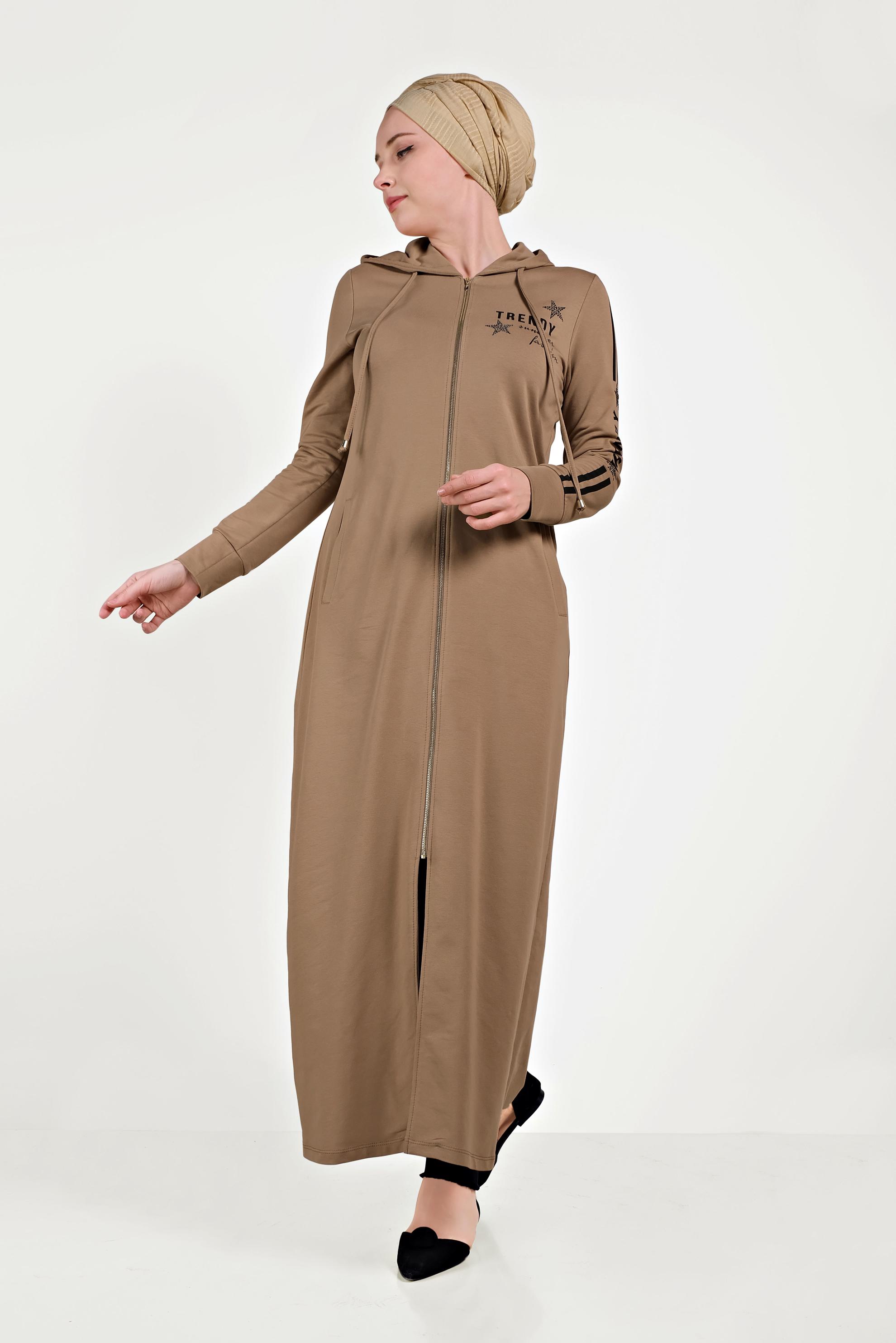 Tesettür giyim KAHVE PAMUKLU FERMUARLI EŞOFMAN TUNİK 40549
