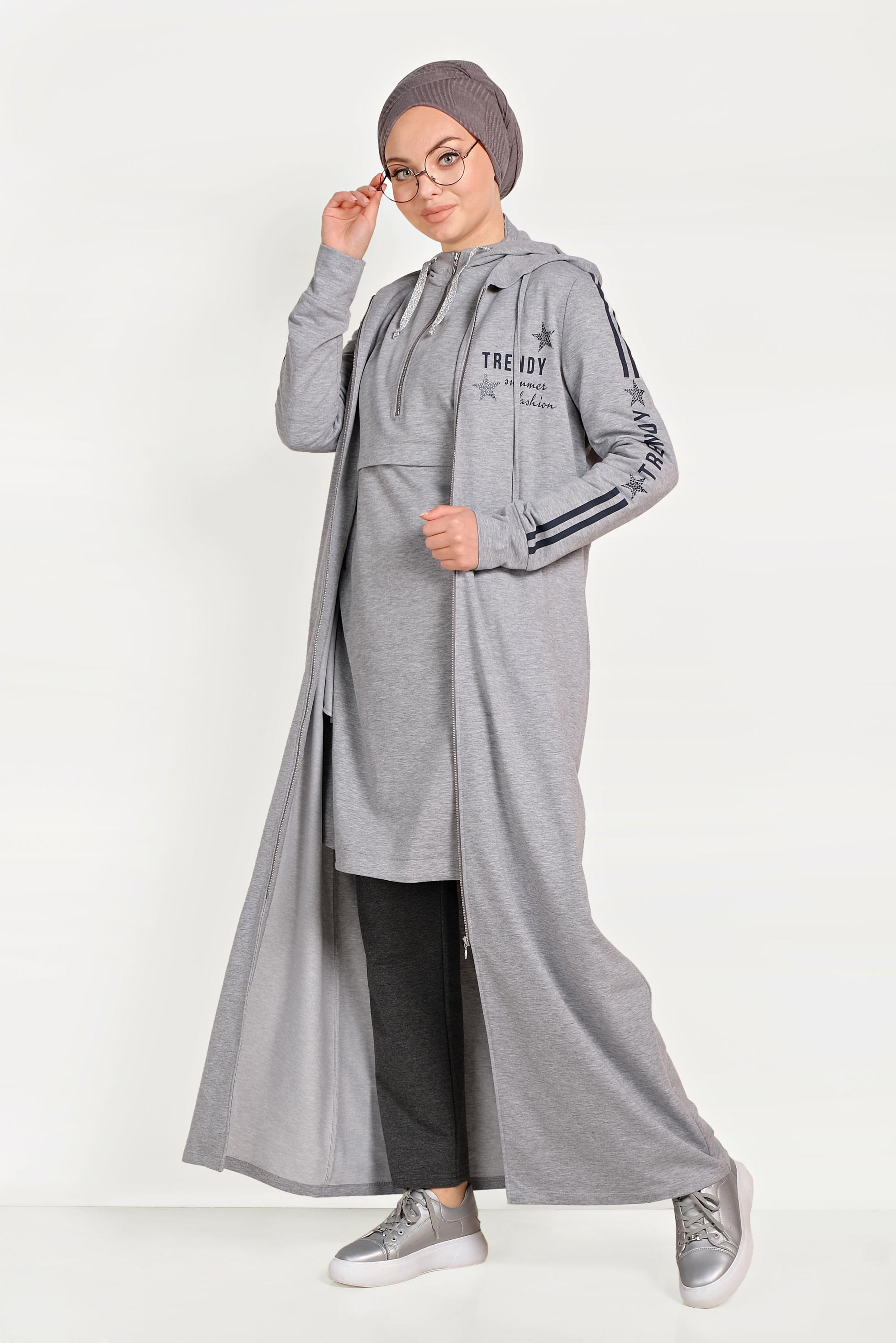 Tesettür giyim GRİ PAMUKLU FERMUARLI EŞOFMAN TUNİK 40549