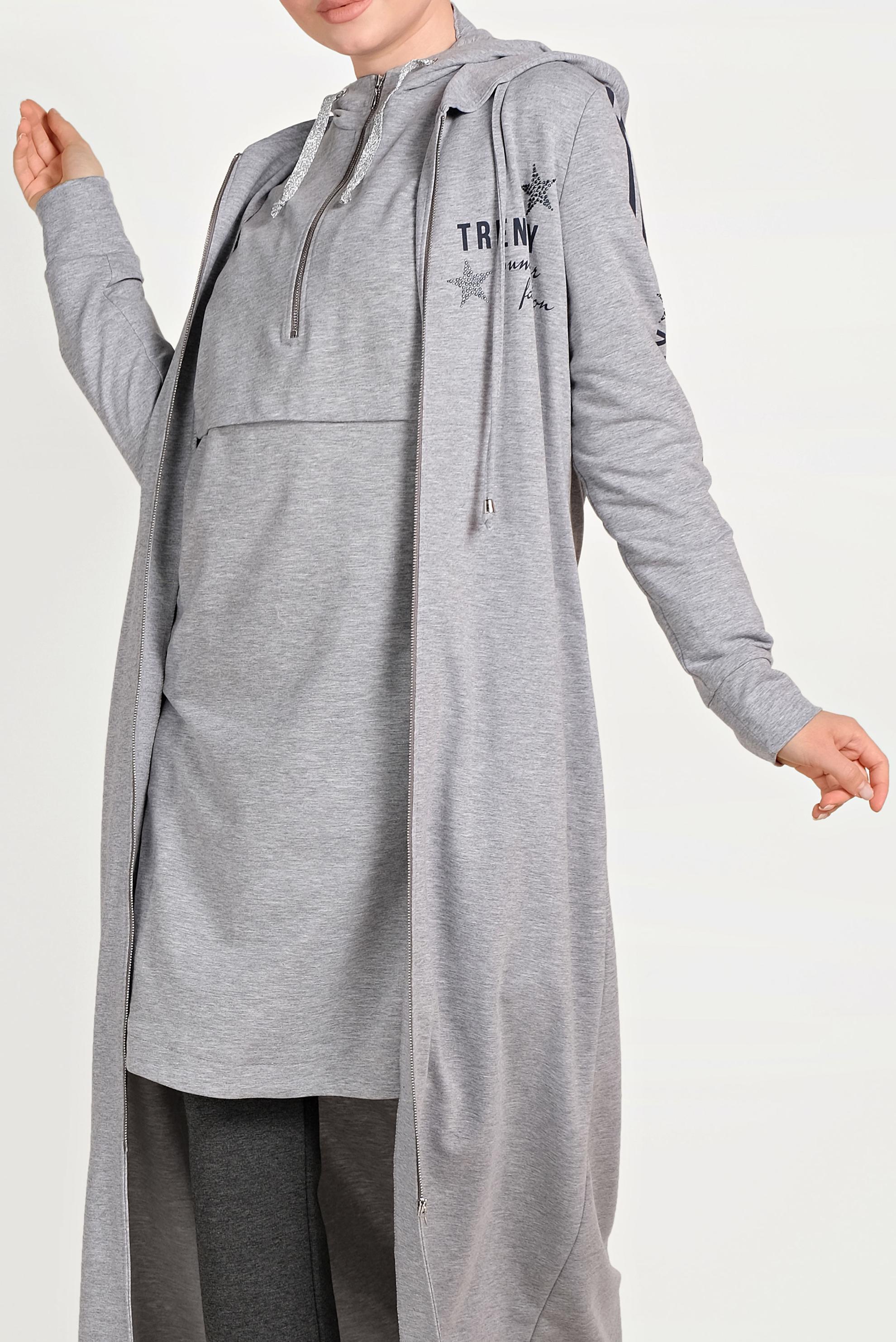 Tesettür giyim GRİ PAMUKLU FERMUARLI EŞOFMAN TUNİK 40549