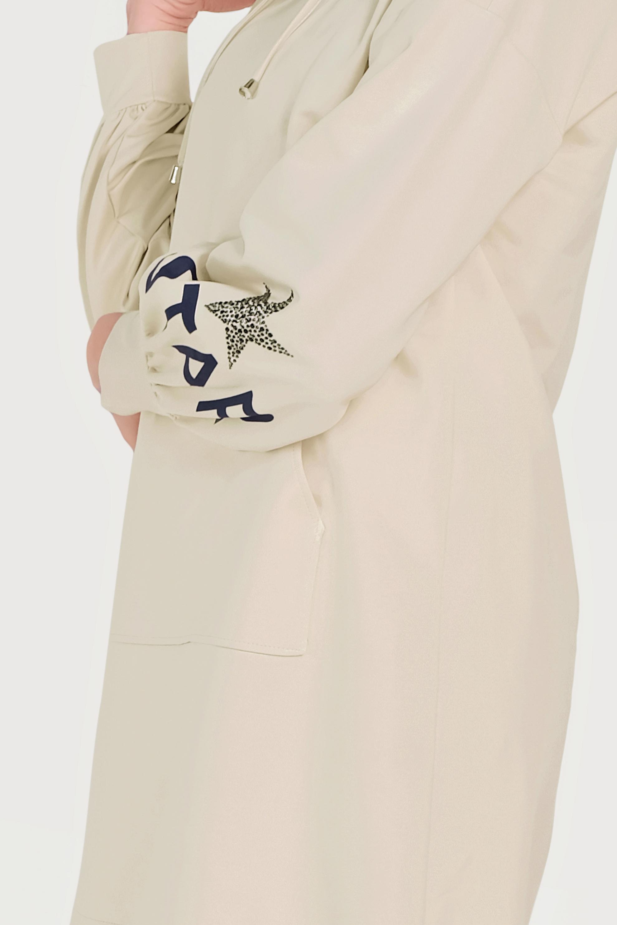 Tesettür giyim BEJ YAZI DETAYLI KAPÜŞONLU TUNİK 40550