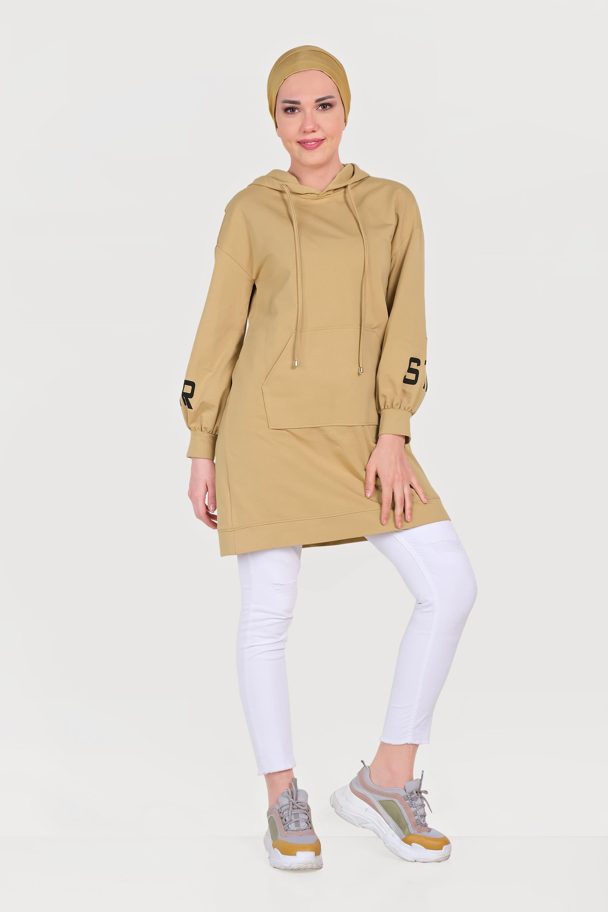 Hijab clothing BROWN HOODED SPORTS TUNIC 40550 