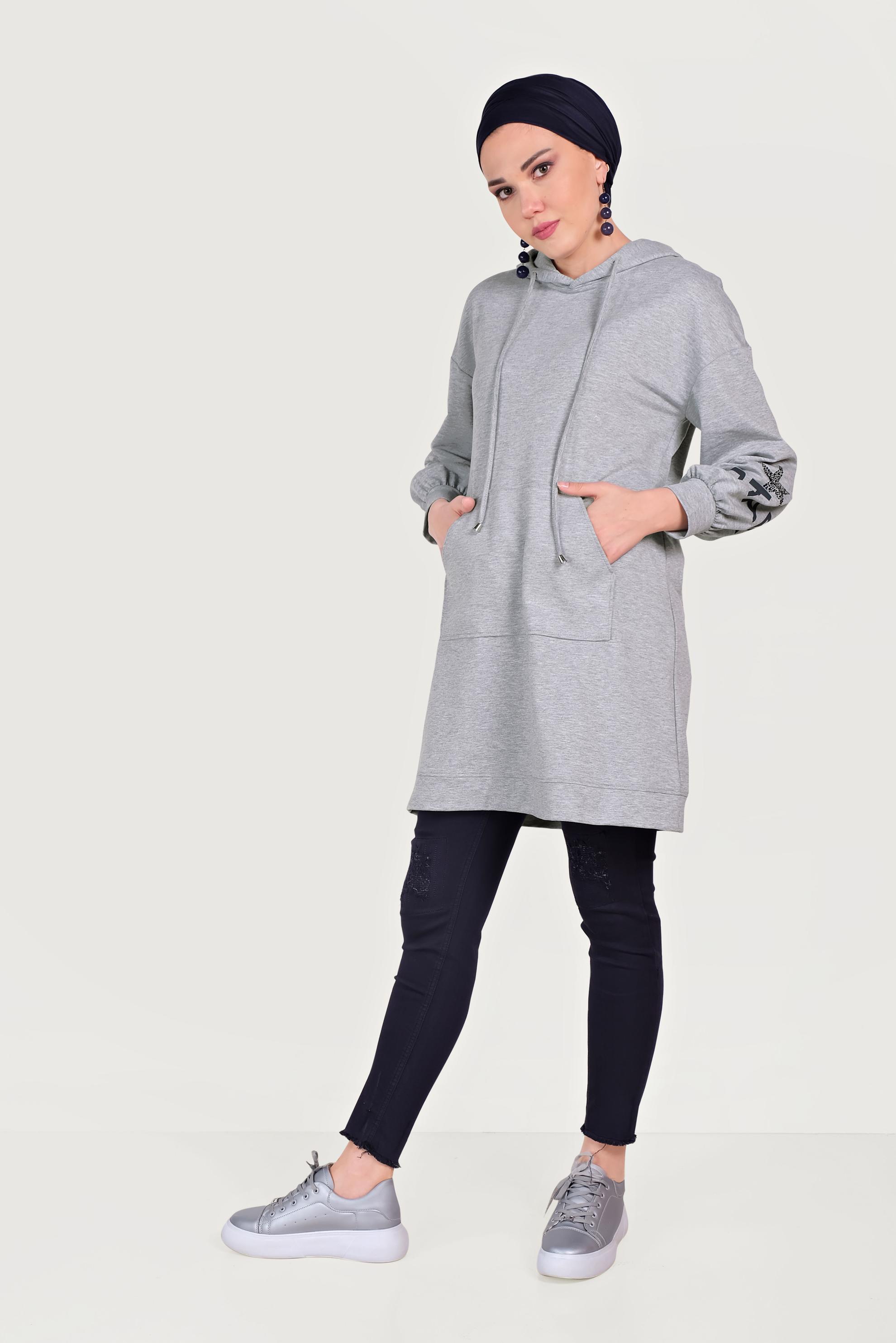 Hijab clothing GREY HOODED SPORTS TUNIC 40550 
